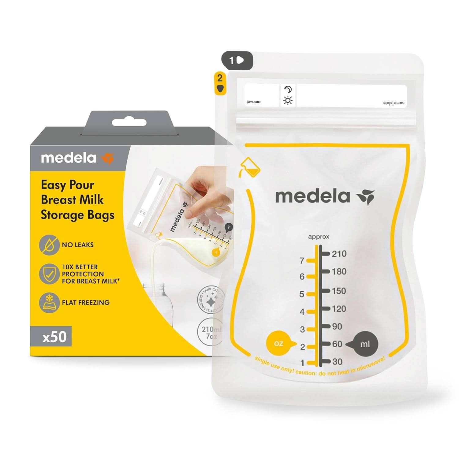 Medela Easy Pour Muttermilchbeutel Zum Einfachen Ausgießen, 100 Stück, 210 Ml, Auslaufsichere Einweg-Muttermilchbeutel Mit Überlaufschutz, Stillhelfer Accessoires Voeding en borstvoeding Baby Naty Shop 50