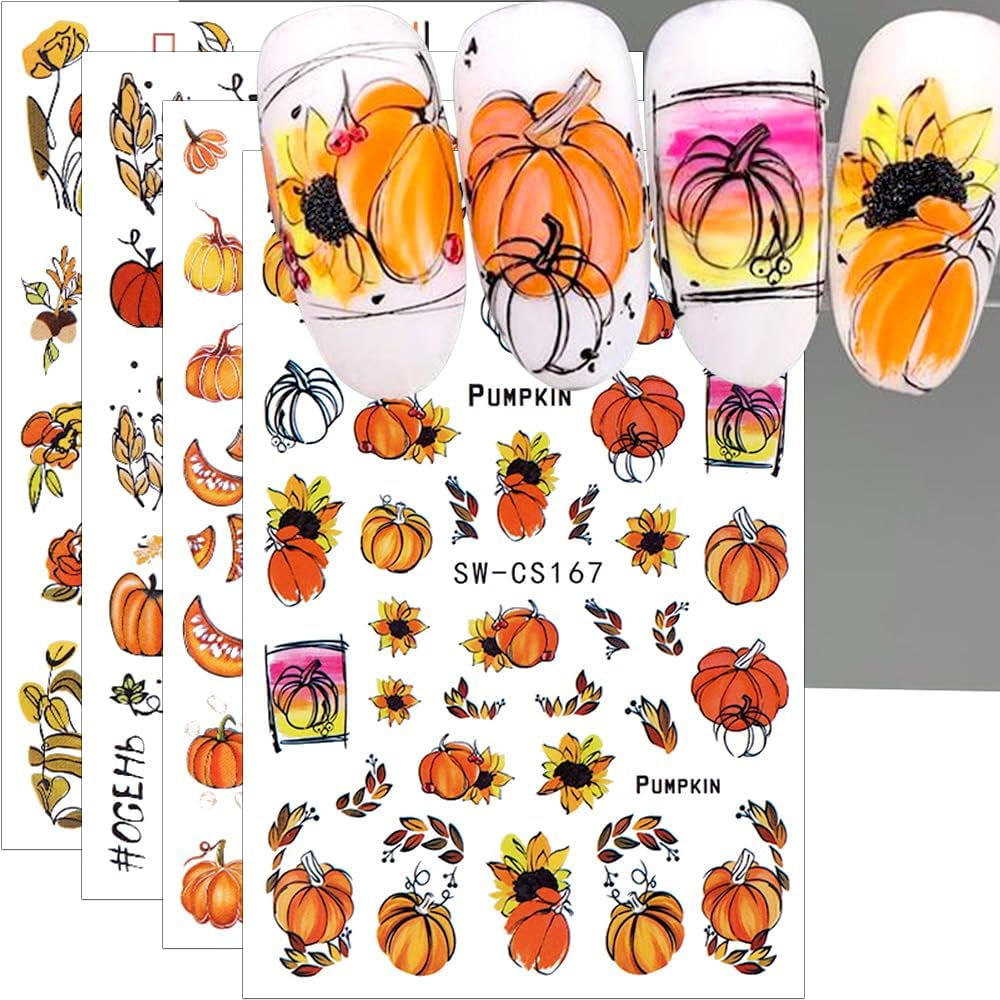 3D Herfst Nagelstickers Pompoenbladeren Nagelstickers Geometrische Lijn Bloemen Nagelstickers Thanksgiving Day Ontwerp Nagelstickers Herfst Pompoen Nagelstickers Nagelaccessoires Nagelkunst
