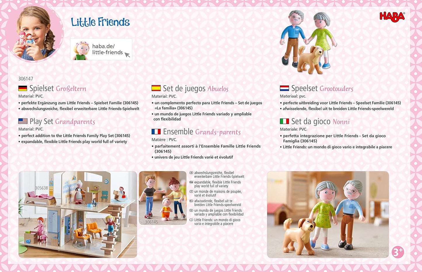 HABA 306147 - Little Friends speelset grootouders, flexibele poppen en dieren vanaf 3 jaar, veelkleurig