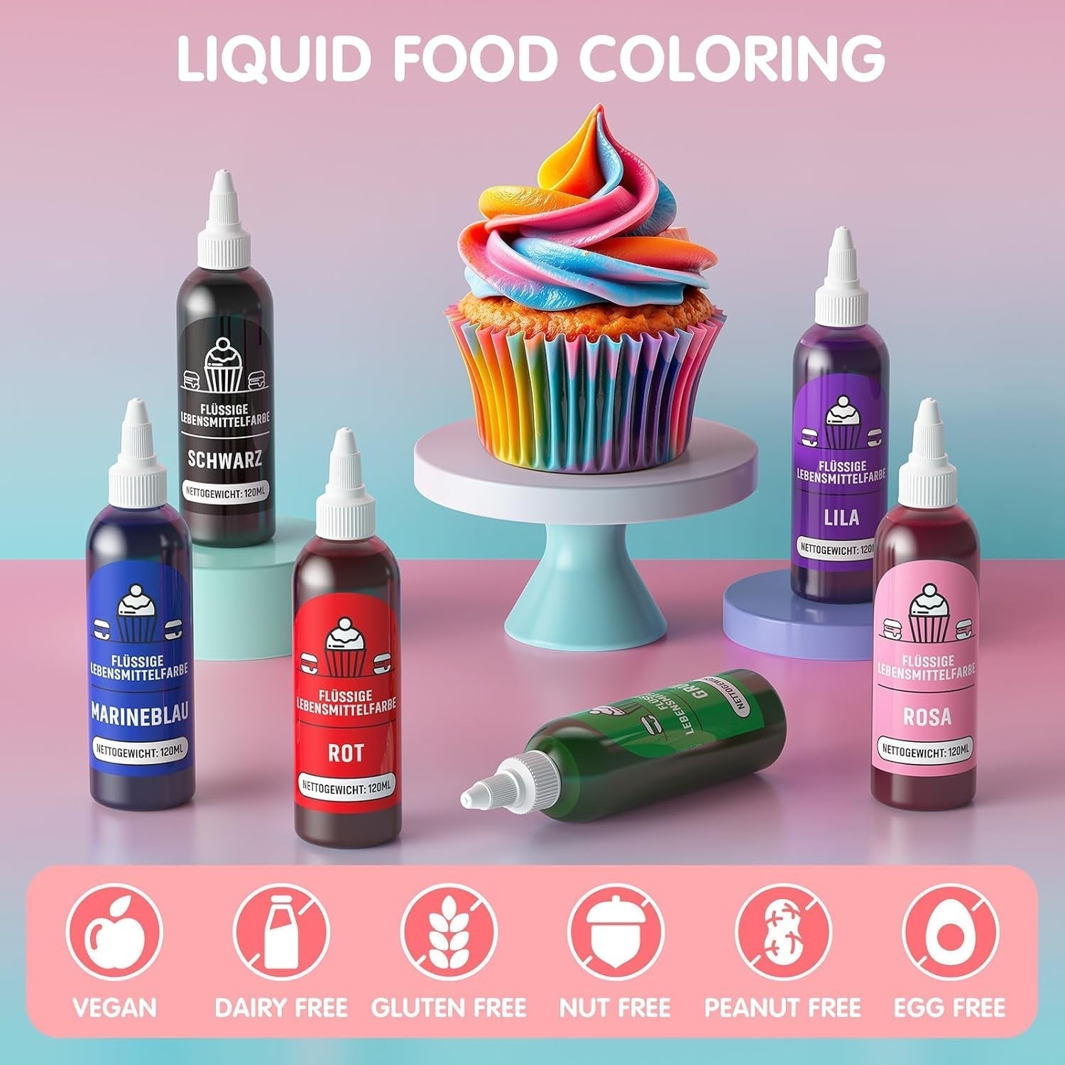 Rode kleurstof 120 ml, zeer geconcentreerde en suikervrije vloeibare kleurstof voor bakken, cakes, bitterkoekjes, glazuur, fondant, koekjes, donuts
