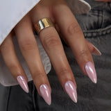 Zelfklevende chroomnagels - Medium amandelbruin Glitterlijm op nagels Glitter nepnagels Lijm op kunstnagels Geglazuurde acrylnagels voor dames 24 stuks