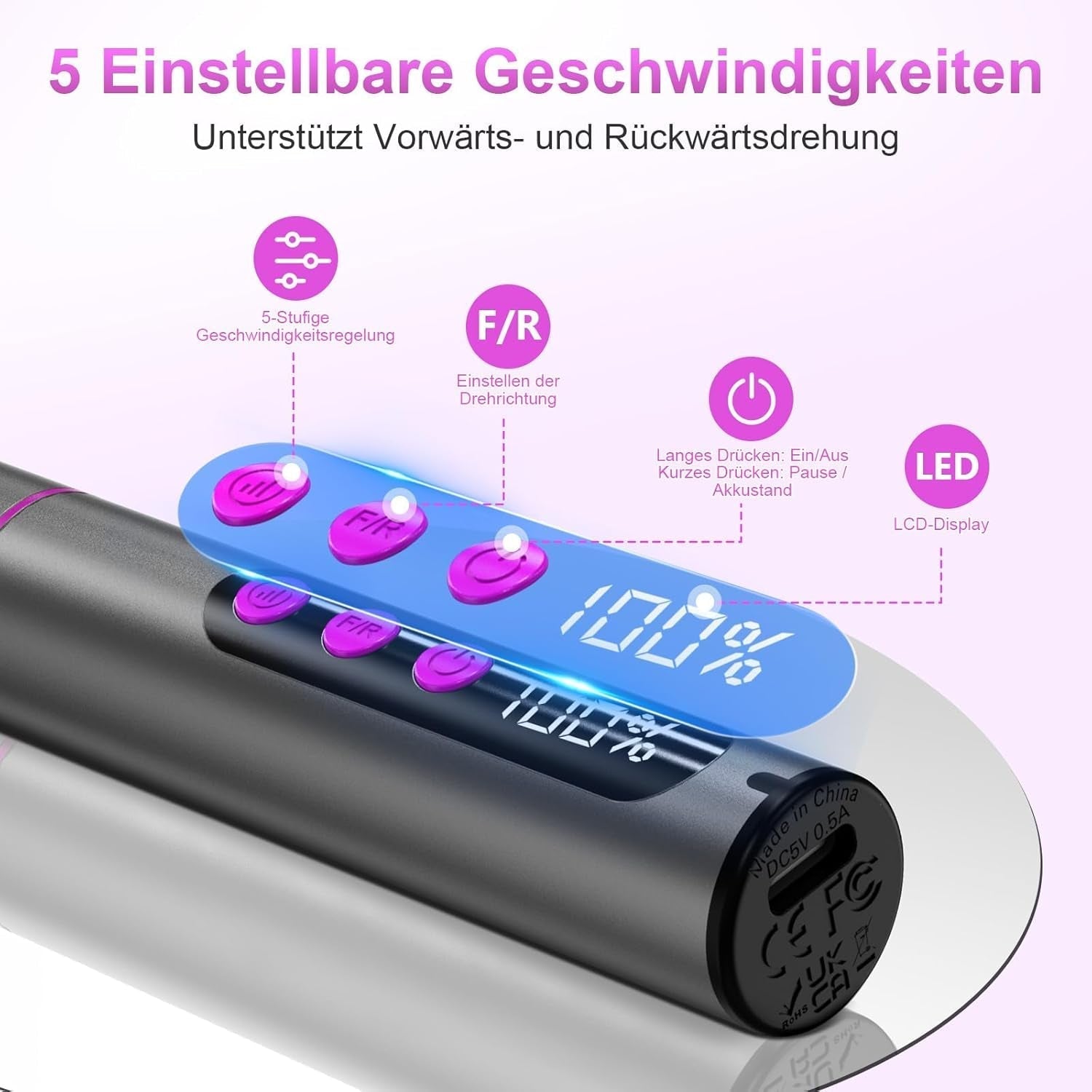 Draadloze elektrische nagelvijl - 35000 RPM voor gelnagels, 12 in 1 professionele nagel- en acrylnagelvijl, manicure- en pedicureset met 5 snelheden