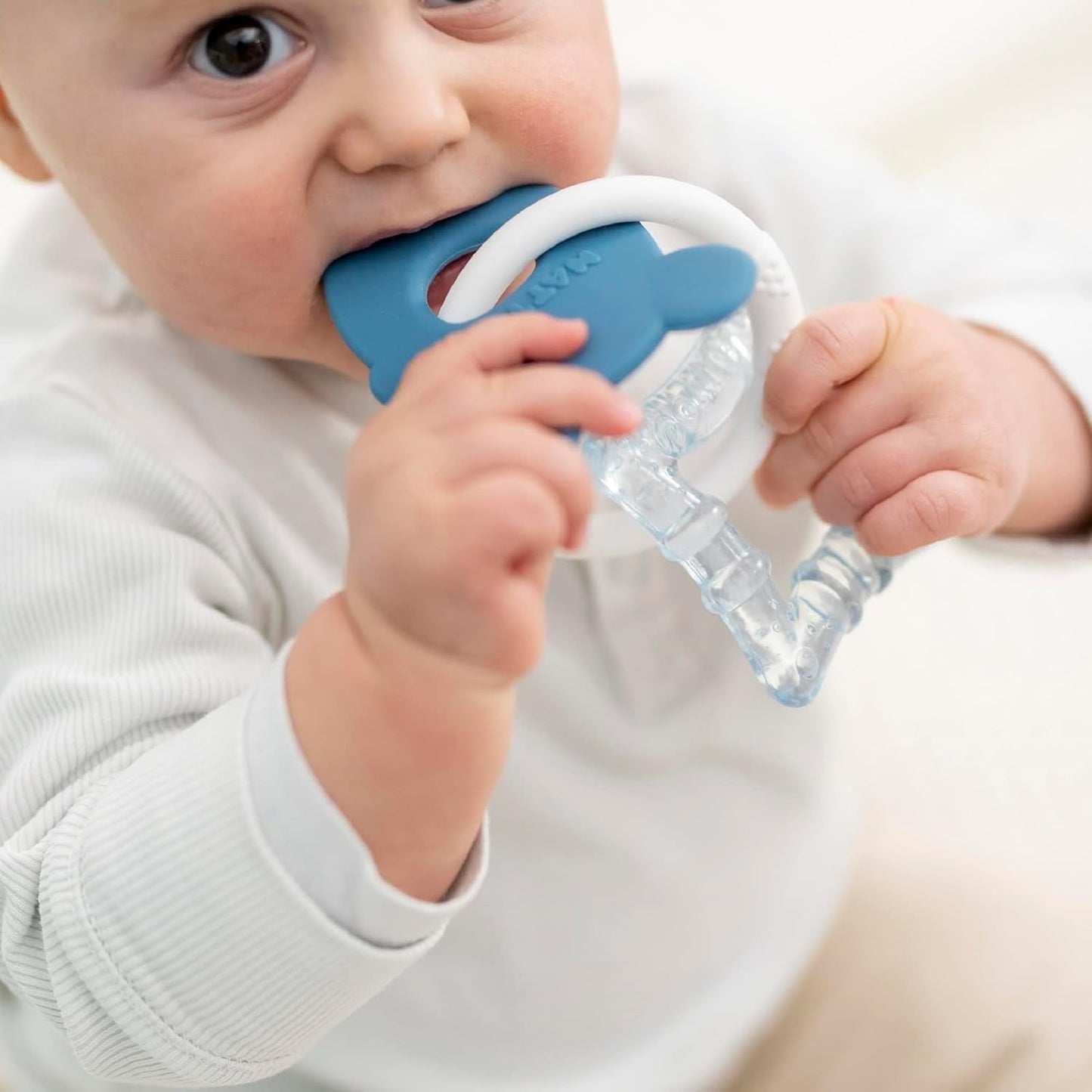 Nattou Silicone Cooler Bijtring, Muis, Watergevuld, BPA-vrij, 13,5 x 10,5 x 15 cm, Siliconen, Blauw/Wit