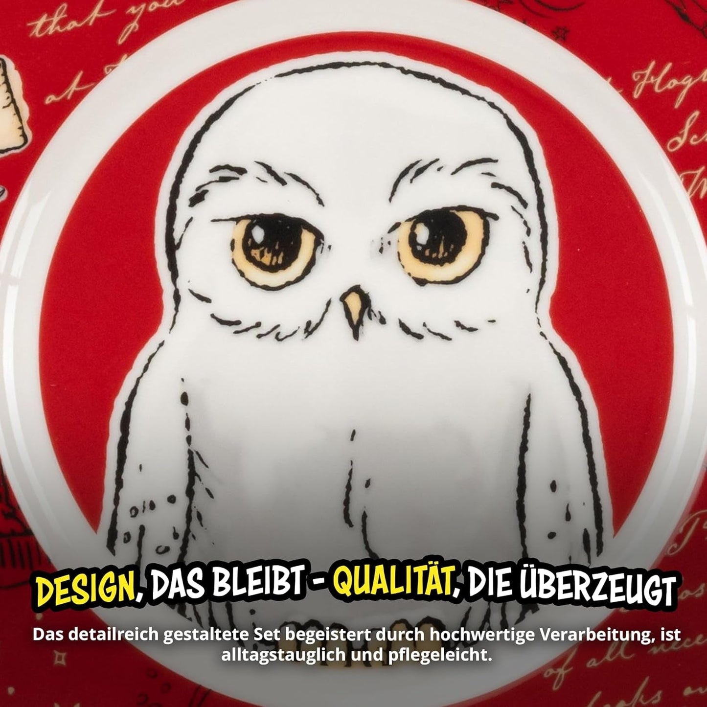 Harry Potter 3-delig servies, rood, porseleinen ontbijtservies met bord Ø 19 cm, mok 220 ml en kom 330 ml, servies