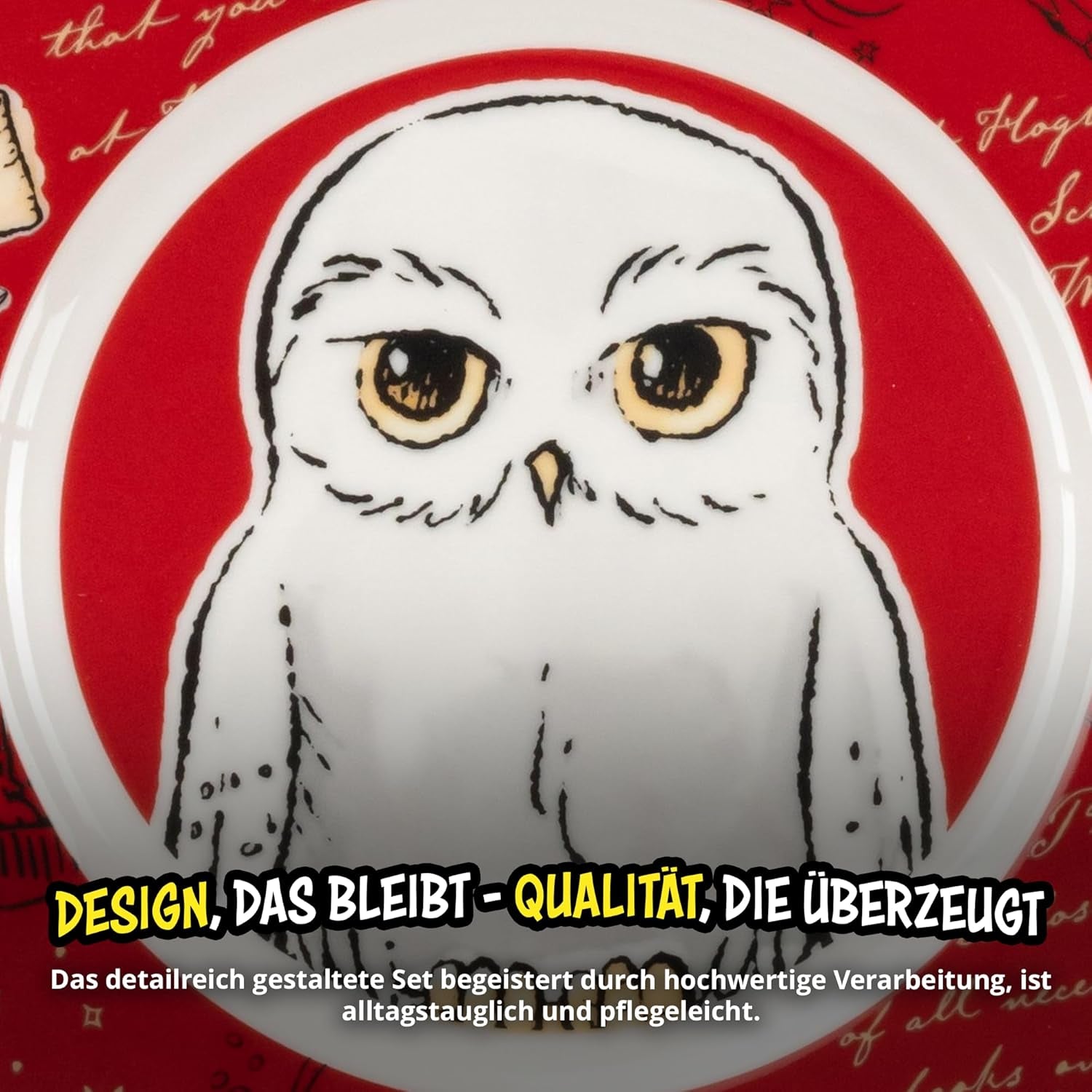 Harry Potter 3-delig servies, rood, porseleinen ontbijtservies met bord Ø 19 cm, mok 220 ml en kom 330 ml, servies