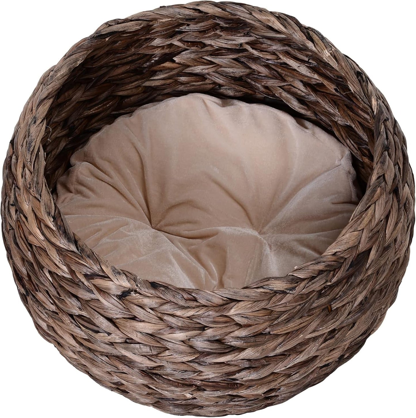 PawHut Rotan Katzenkorb Katzenhöhle Katzenhütte Katzenbett mit Kissen Haustierbett Wasserhyazinthe Kaffee 50 x 42 x 60 cm