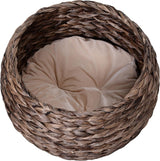 PawHut Rotan Katzenkorb Katzenhöhle Katzenhütte Katzenbett mit Kissen Haustierbett Wasserhyazinthe Kaffee 50 x 42 x 60 cm