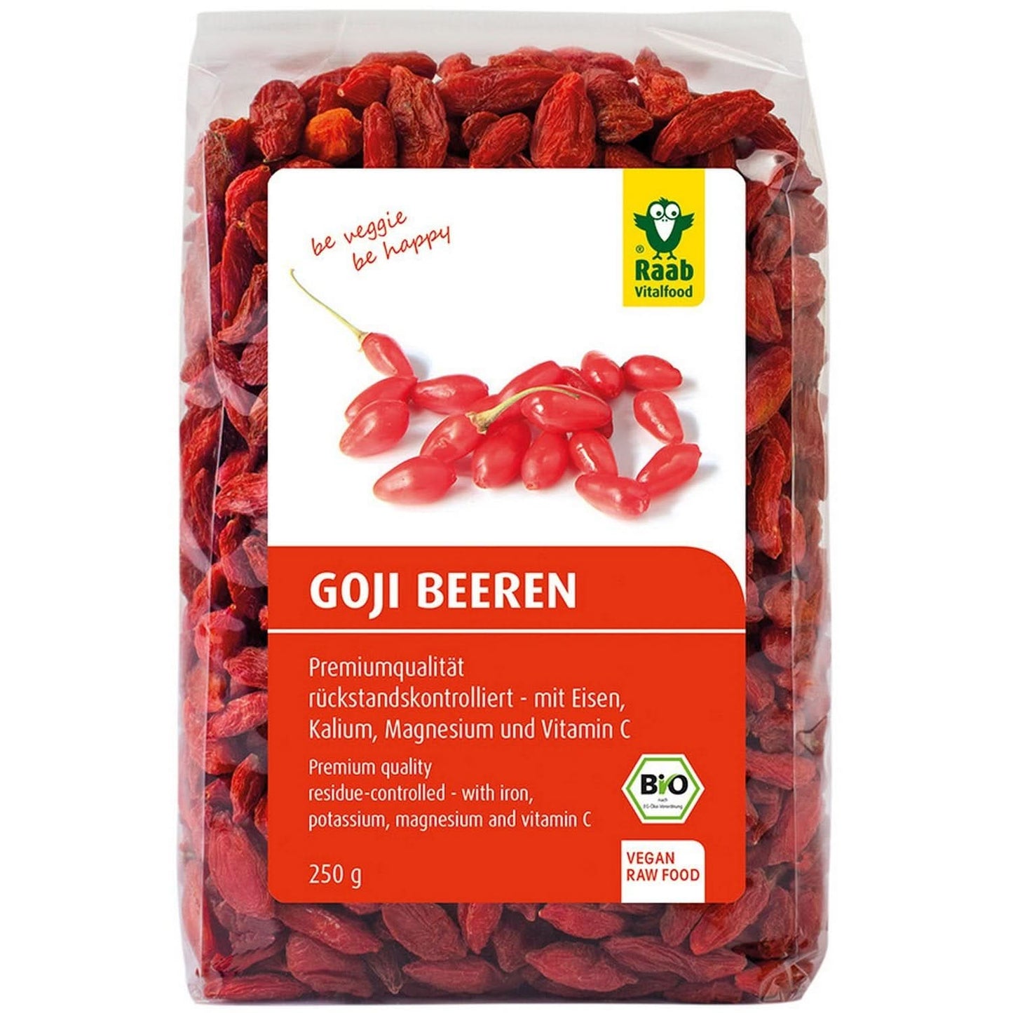 Raab Vitalfood Biologische Gojibessen, premium kwaliteit, 500 gram Naty Shop gedehydrateerde producten 250 gram