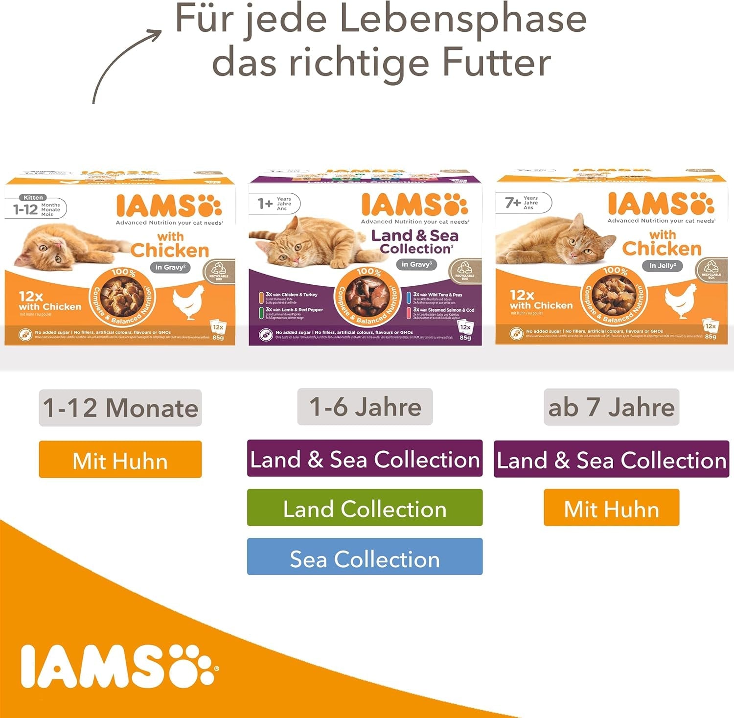 IAMS Delights Land & Sea Collection Natvoer voor katten - Assortiment vlees en vis Multipack in saus, Natvoer voor katten vanaf 1 jaar, 12 x 85 g