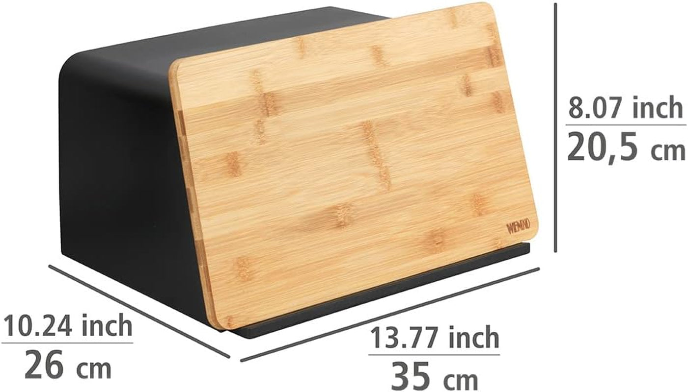 WENKO Kubo broodmand met bamboeplank, veelzijdige broodopslag met deksel en geïntegreerde bamboe snijplank, voedselopbergdoos, duurzame broodopslag, 35 x 20,5 x 26 cm, zwart/natuurlijke voedselopbergdozen Naty Shop