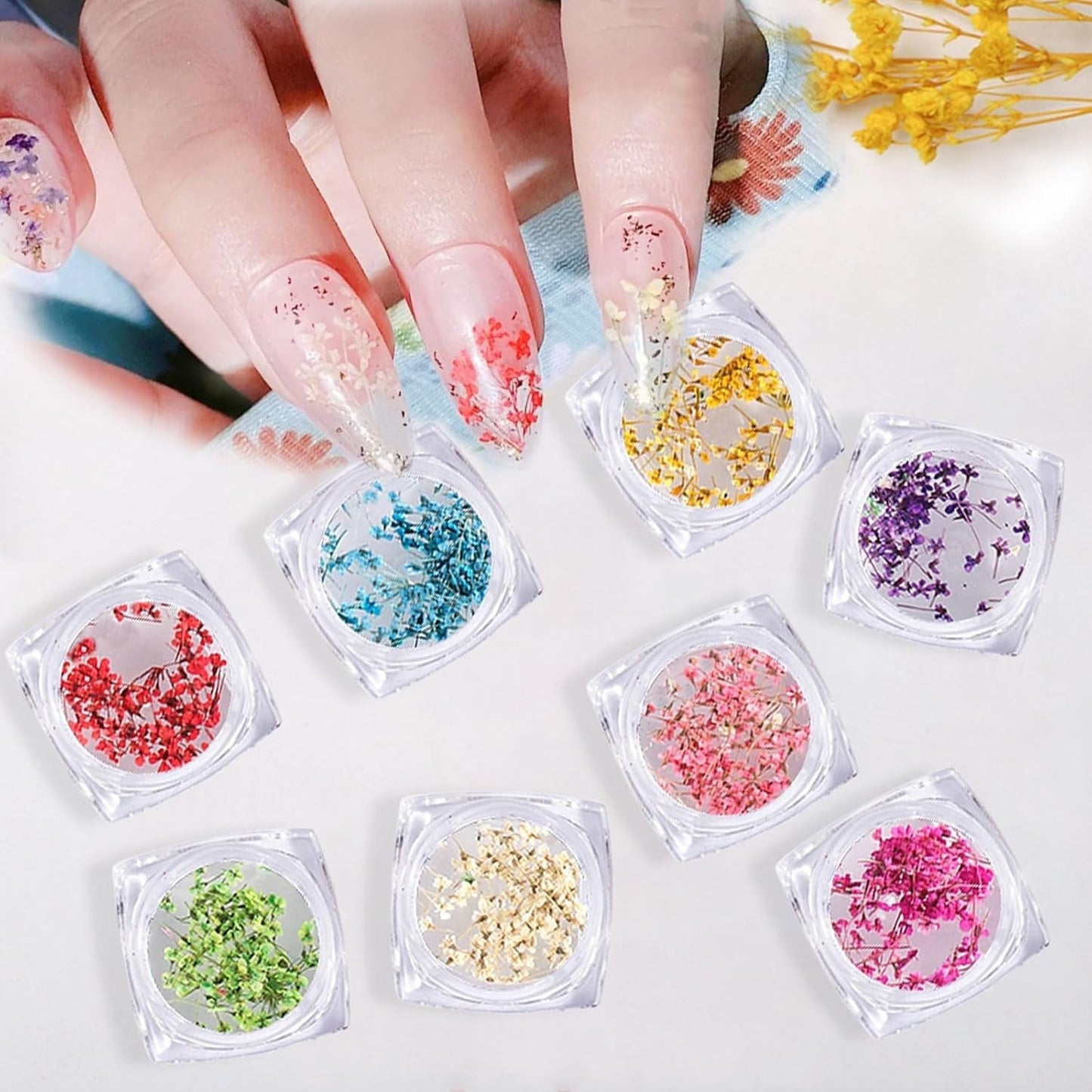 Gedroogde bloemen voor nagels 8 potten 3D gedroogde bloemen voor nagels Natuurlijke kleurrijke nagelstickers Gedroogde bloemen Nagelaccessoires voor nageldecoratie DIY ambachten