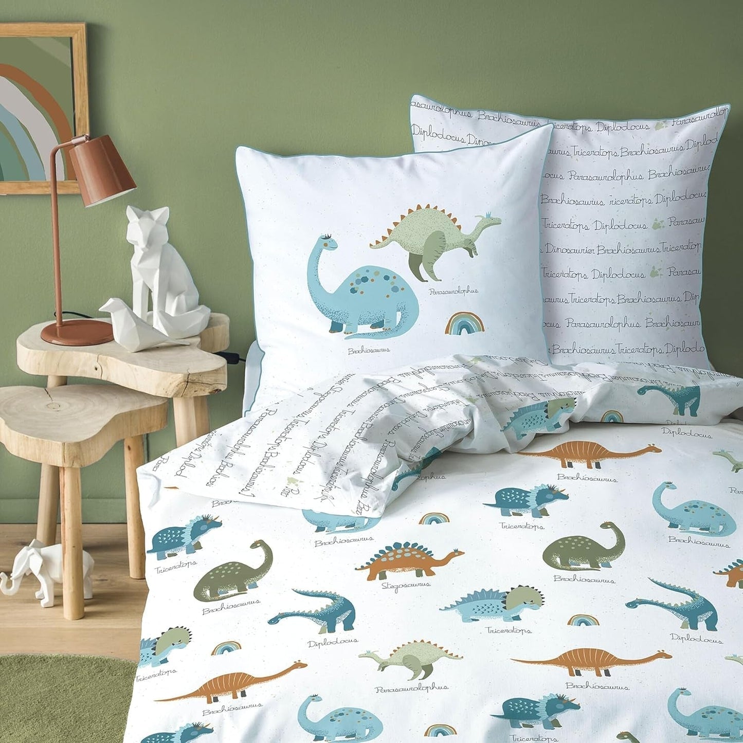 Kinderbeddengoed, vos, uil en bosdieren, 100% katoen Beddengoed - kinderen Naty Shop Dinosaurs
