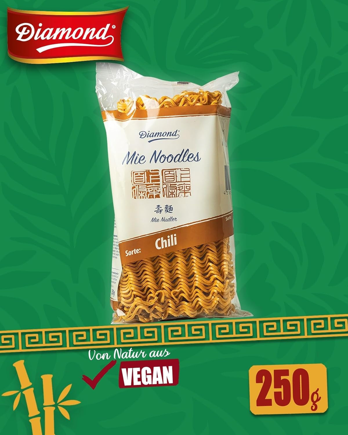 DIAMOND Mie Chili Noodles, tarwenoedels met chilipoeder, eivrij, snel en gemakkelijk, vegetarisch - 1 x 250 g