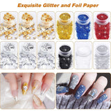 MELLIEX 45 Stück Nail Art Decoratie Zubehör Set, Nägel Pinsel Strasssteine ​​Glitzer Goldfolie Nageldesign Dotted Pen Streifenband Für Nagelkunst Maniküre Set