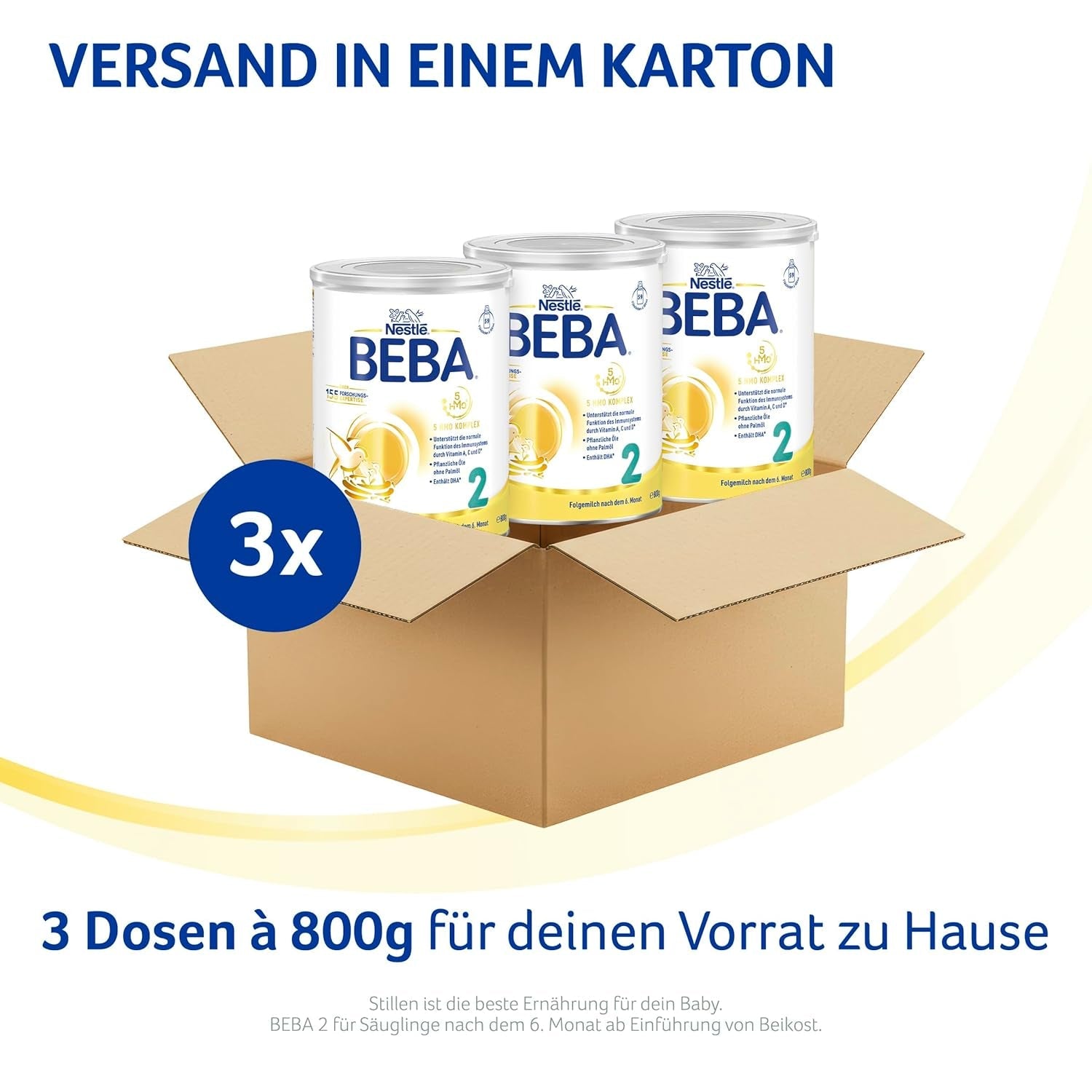 BEBA 2 - Opvolgmelk na 6 maanden, met 5 HMO-complex, leeftijdsafhankelijk eiwitgehalte, lactosevrij, palmolievrij, visolievrij, babyvoeding, babymelkpoeder, verpakking van 3 (3 x 800 g)