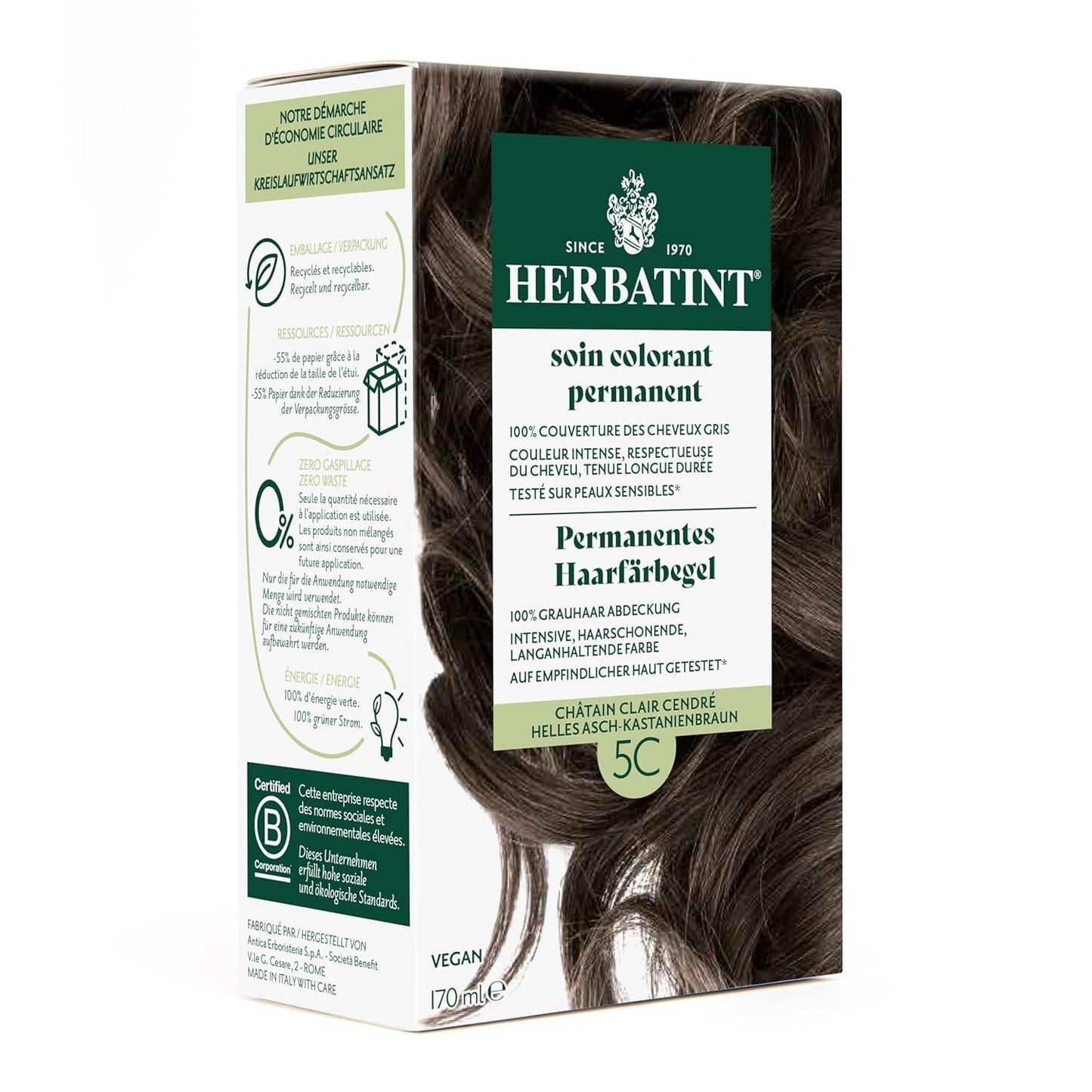 Permanente haarverfgel 6N Donkerblond - 170 ml I Ammoniakvrij, 100% dekking van grijs haar I Getest op een gevoelige huid, met 8 plantenextracten Naty Shop Haarverf 5C Licht As - Kastanjebruin