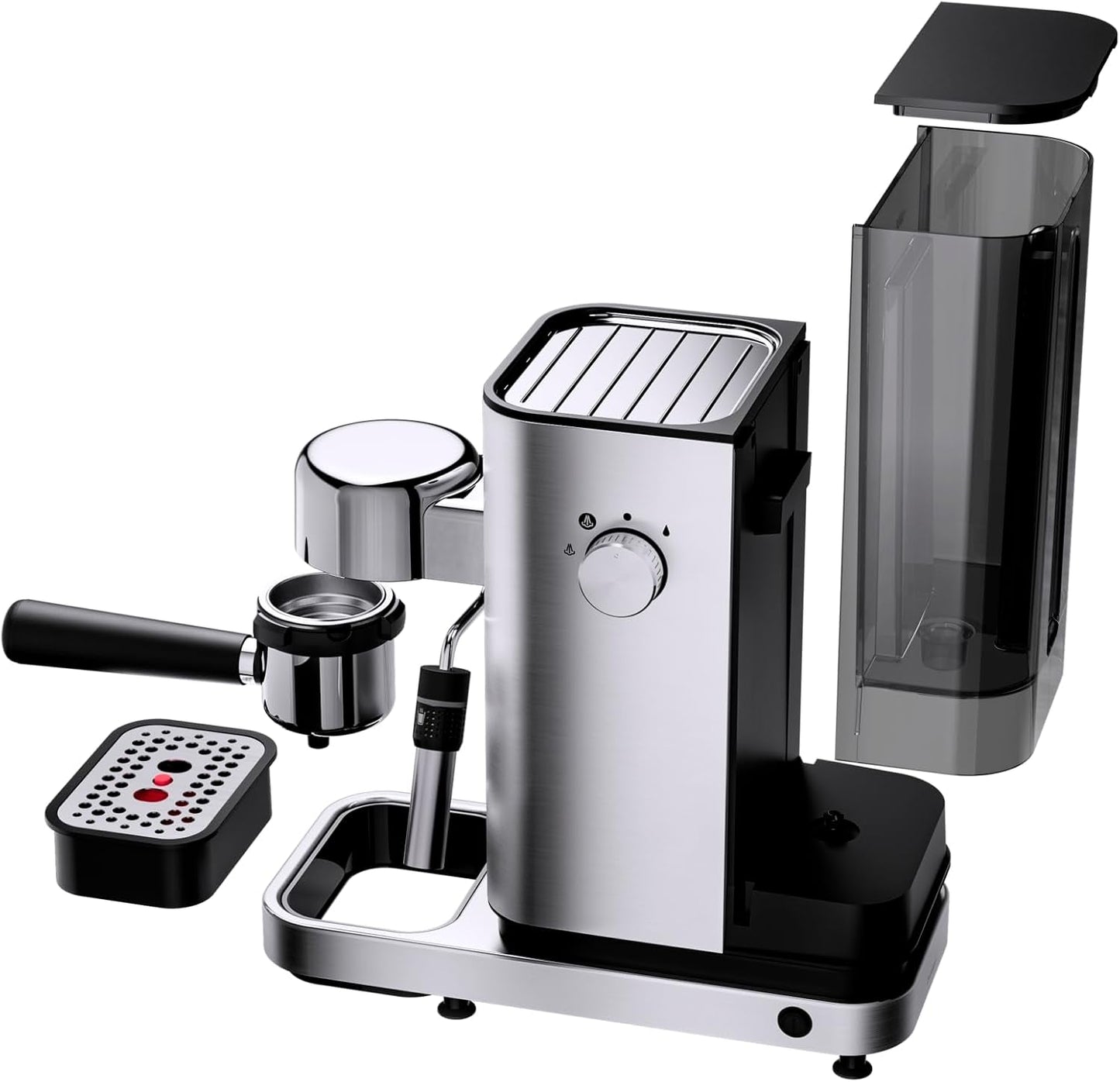 WMF Lumero espressomachine, portafilter, 1400 watt, portafilter, 3 inzetstukken, voor 1-2 espressokopjes, inclusief voor capsules, 15 bar, bekerhouder, melkopschuimer, mat roestvrij staal
