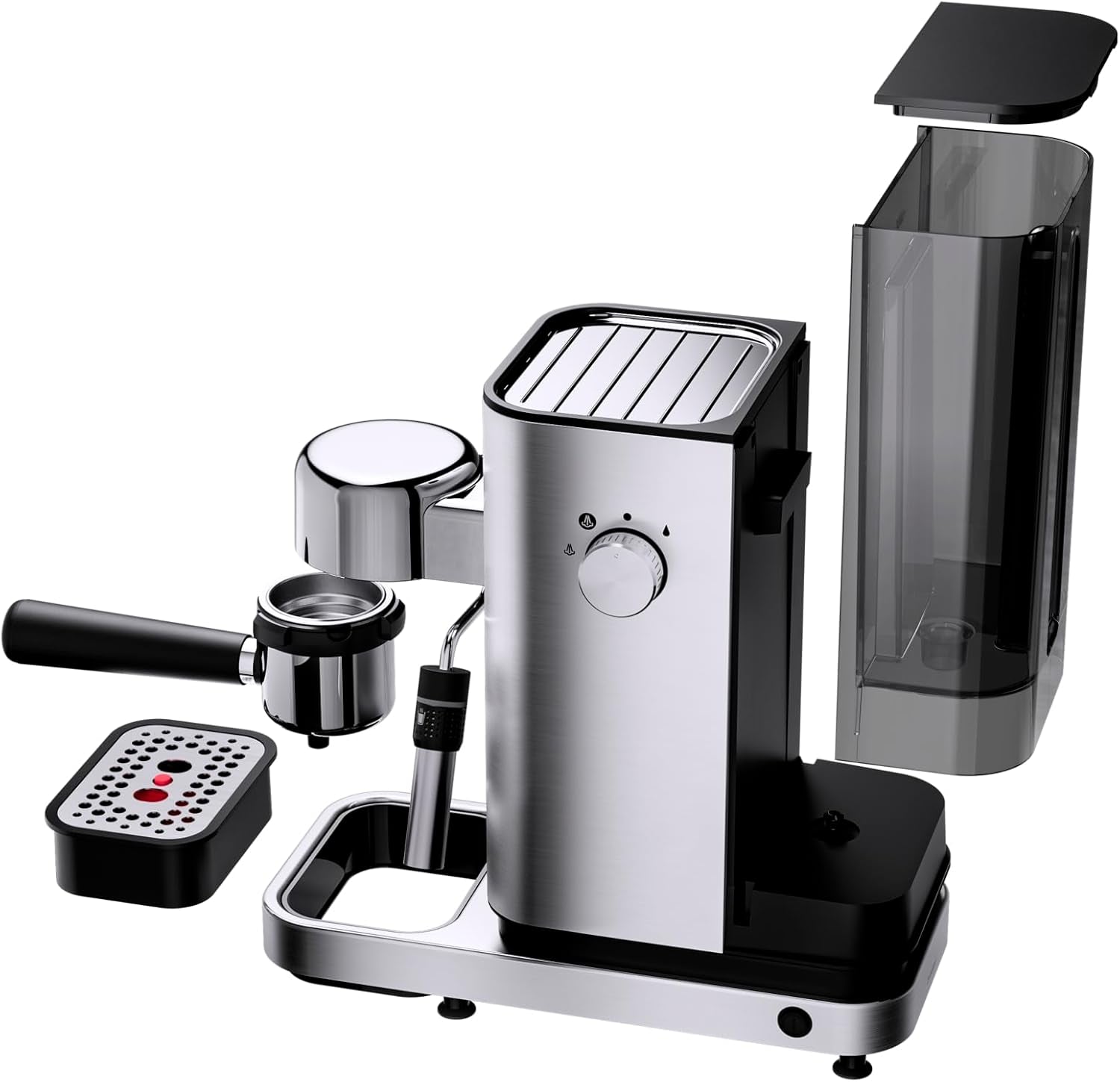 WMF Lumero espressomachine, portafilter, 1400 watt, portafilter, 3 inzetstukken, voor 1-2 espressokopjes, inclusief voor capsules, 15 bar, bekerhouder, melkopschuimer, mat roestvrij staal