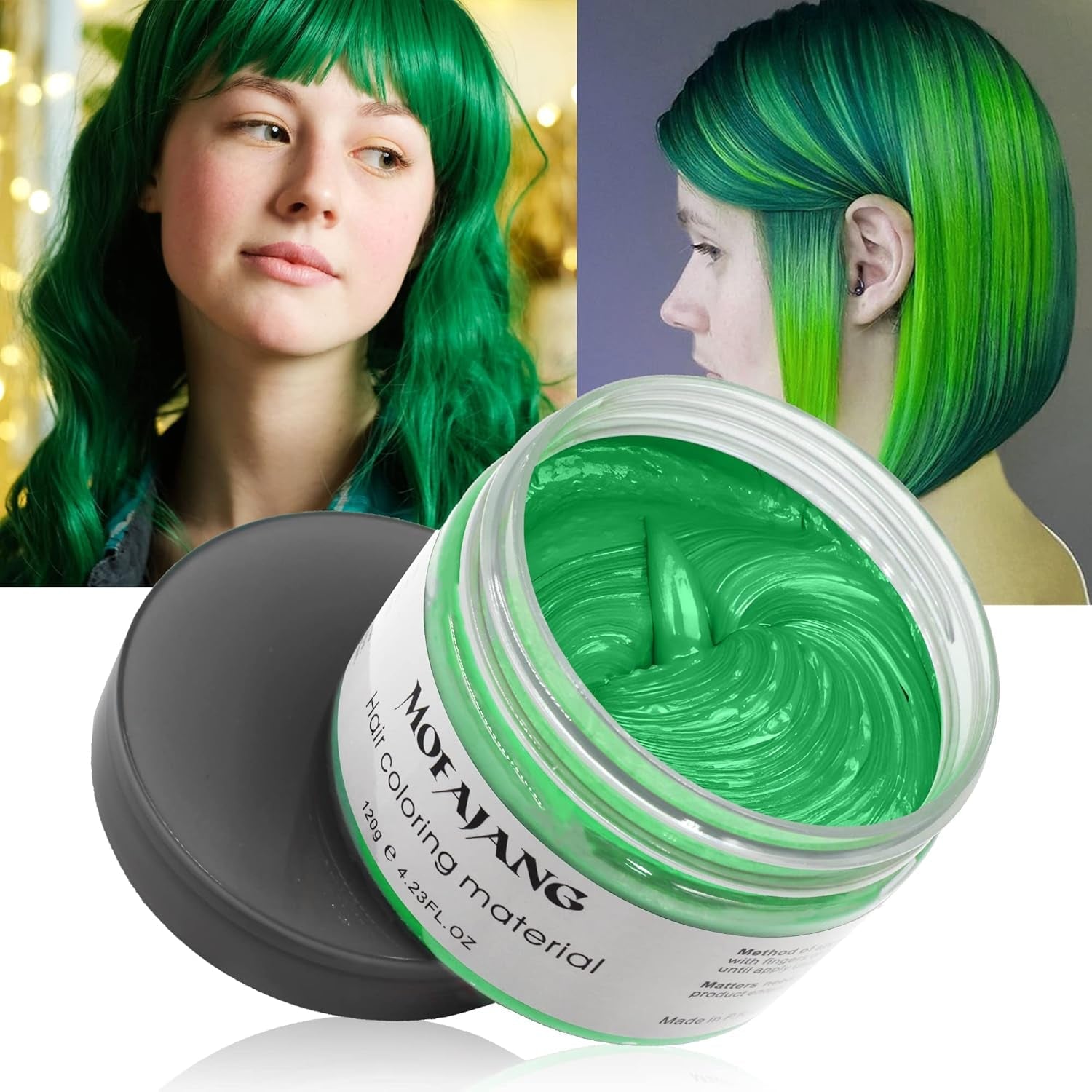 Tijdelijke haarkleur, styling haarkleur voor mannen vrouwen, natuurlijke haarpommade, haarverfwas voor feest, cosplay en Halloween, 4,23 oz (zilvergrijs) Naty Shop haarverf 6 groen