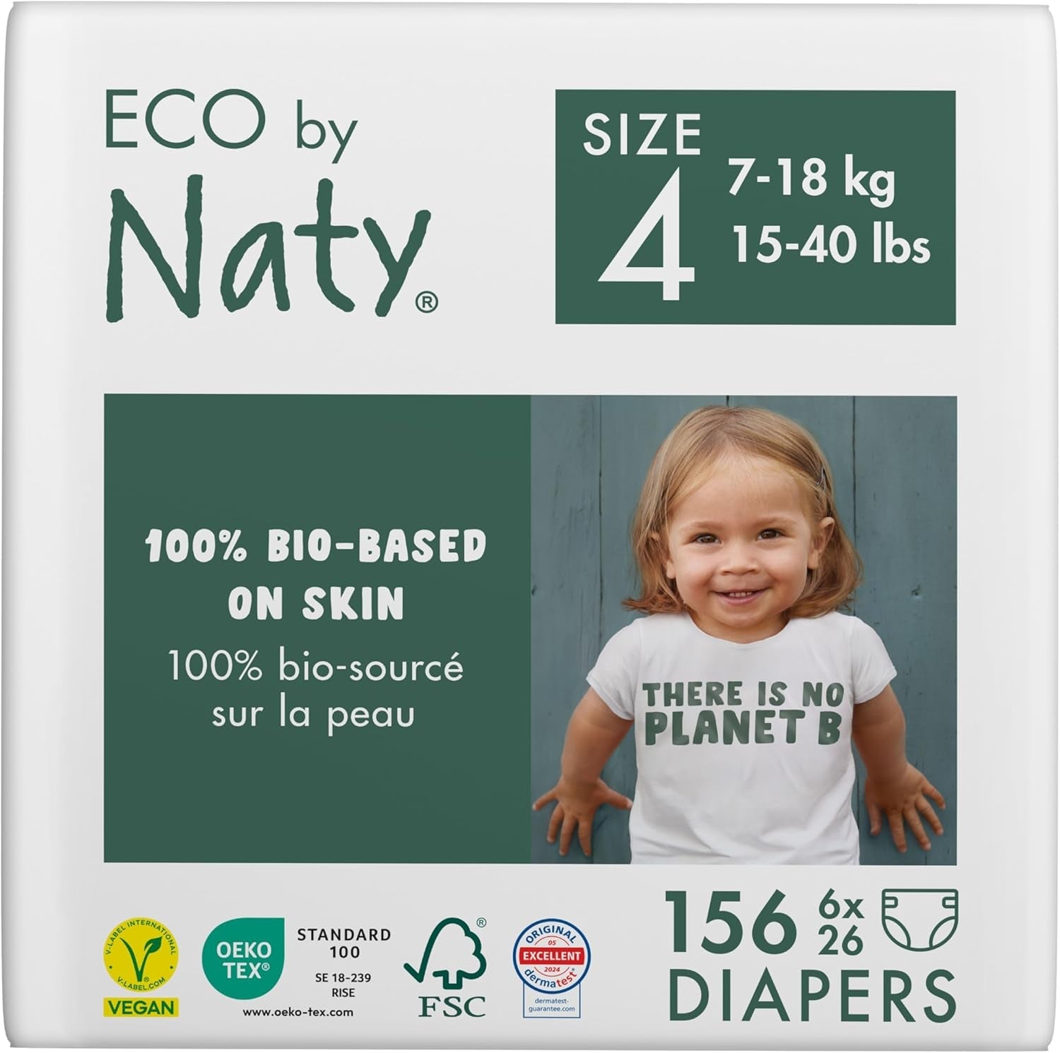 Eco Diapers Eco by Naty Baby Eco Diapers - premium biologische luiers, milieuvriendelijk, gemaakt van plantaardige materialen, ideaal voor de gevoelige babyhuid (maat 5 - 80 stuks)