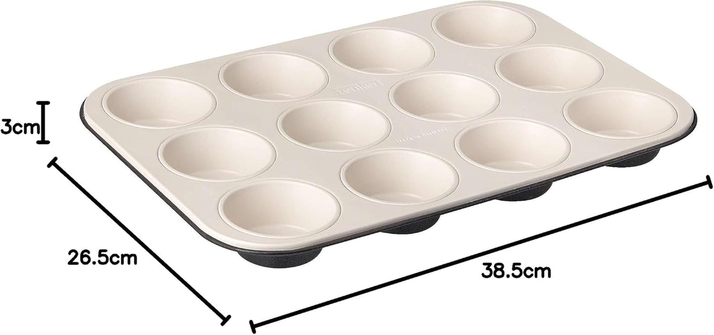 Zenker 12 muffins, diameter Ø 7 cm CREME NOIR, Bakplaat voor muffins met antiaanbaklaag versterkt met keramiek Vormen en bakplaten Naty Shop