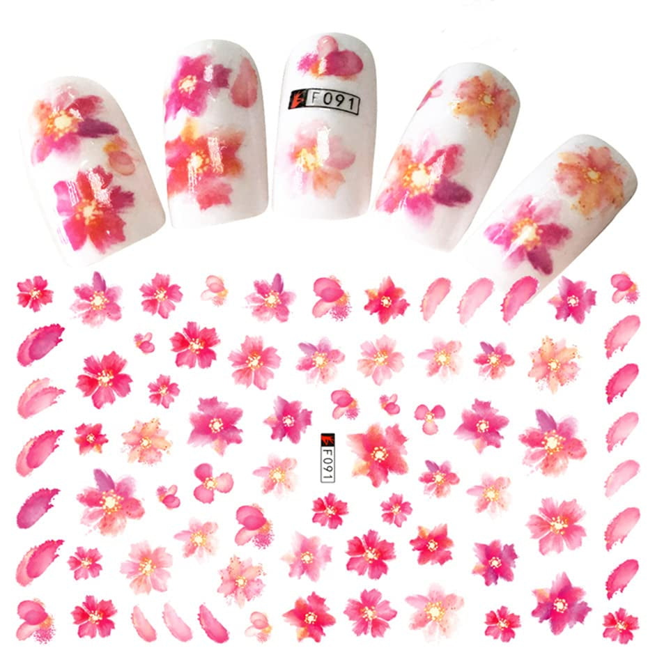 JMEOWIO Nagelsticker Frühling Blume 9 Blatt Nagelaufkleber Selbstklebend Rosa Blüte Nail Art Sticker Decoratie Nageldesign Zubehör