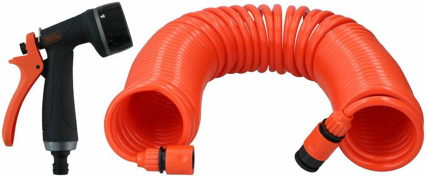 BLACK+DECKER Spiraalslang 15M - Tuinslang inclusief tuinsproeier en 1/2" fittingen - Kunststof - Oranje/Zwart