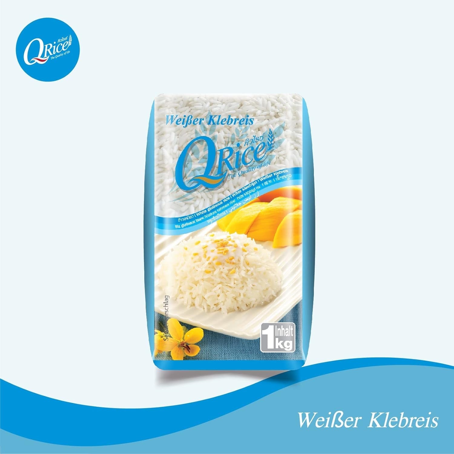 Q RIJST | Weißer Klebreis Langkorn uit Thailand | Aromatisch met klebrigertextuur | Ideaal voor curry's, sushi, mochi of rijstpudding 1 x 1 kg