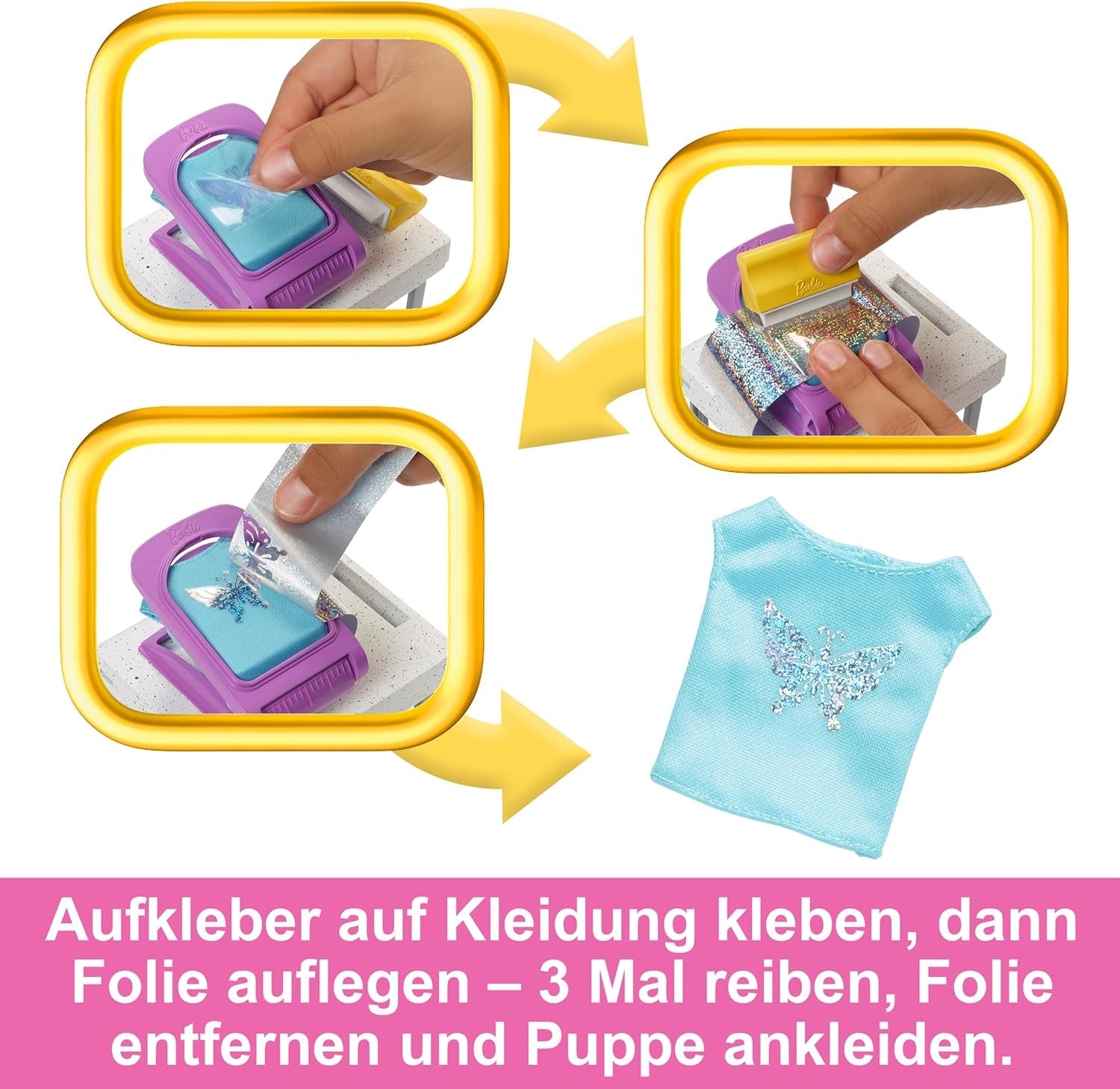Barbie Fashion Boutique speelset - pop met foliepatroon, meer dan 150 originele looks, inclusief 2 blouses en 5 folievellen, kledingstandaard en creditcardlezer, vanaf 3 jaar, HKT78
