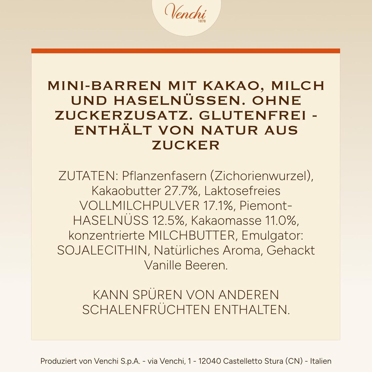 Venchi - Chocoladerepen met melk en hazelnoten - 70% suiker - Pralines met hele hazelnoten BGA Piemonte, 1 kg - Glutenvrij