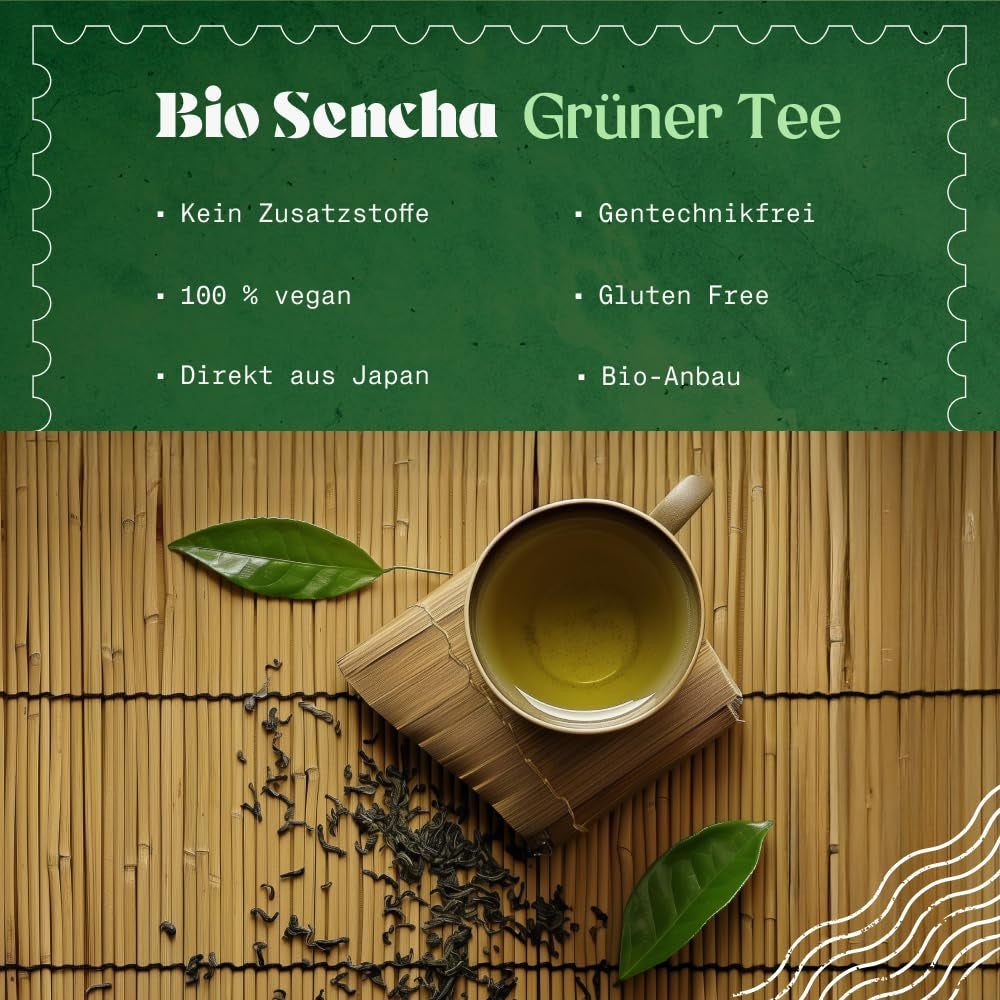 Naturalebio Japanse Sencha-thee - 200 g Biologische groene thee - 100% pure en natuurlijke Sencha groene thee - losse bladeren van de eerste oogst - biologisch product geteeld in Japan