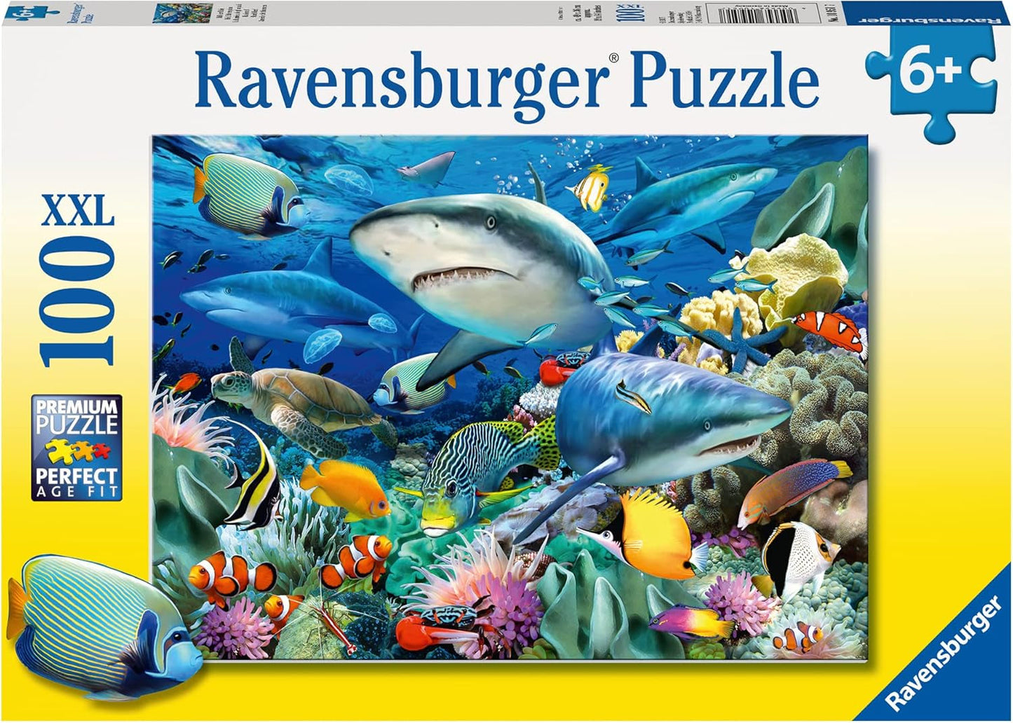 Ravensburger puzzel voor kinderen - 10951 Reef Of Sharks - Onderwaterwereldpuzzel voor kinderen vanaf 6 jaar met 100 stukjes in Xxl-formaat Puzzel Naty Shop Single