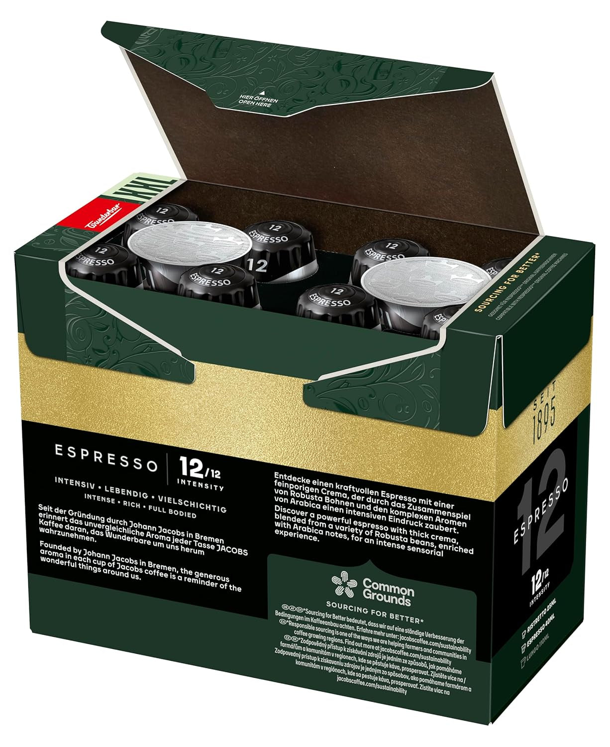 Jacobs Kaffeekapseln Espresso Ristretto, Megapack XXL, Intensität 12/12, 5 x 40 Getränke, Nespresso* compatibel Kaffee Kapseln, 200 Kapseln