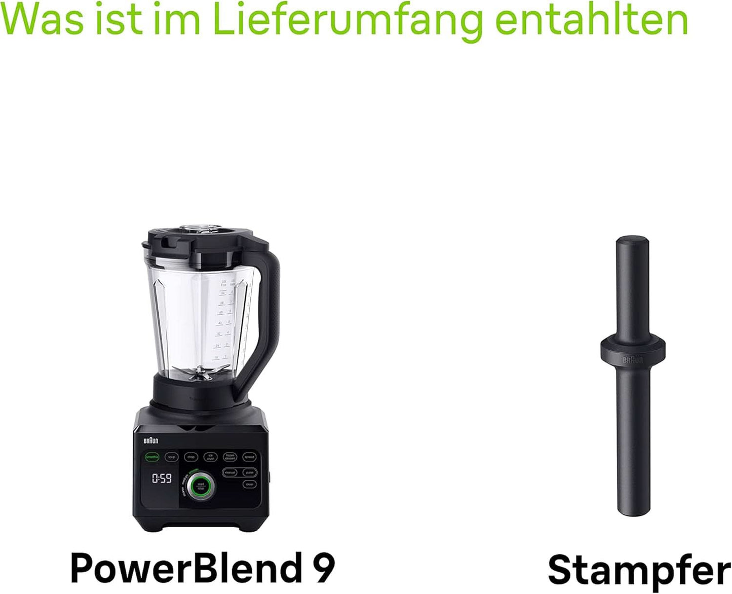 Braun Hochleistungsmixer Powerblend 9 JB9040 – Standmixer Met Glas-Mixkrug, 18 Mixprogramma, 10 Geschwindigkeiten + Pulsefunktion, Heiße Suppen Funktion, Reinigungsprogramm, Stampfer, 1600 W, Schwarz Kitchen Naty Shop