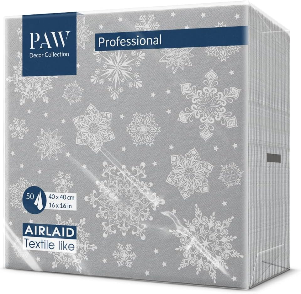 PAW - Airlaid servetten (40 x 40 cm) I 50 stuks I Perfect voor Kerstmis, winter en feestdagen I Kerstavond tafeldecoraties I Airlaid stofachtige servetten Wintertakken I Wintertakken