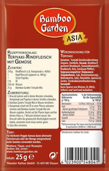 Bamboo Garden - Teriyaki Kruidenmix, Gewürzmischung für Teriyaki, Für 4 Portionen, Ohne Geschmackverstärker en Konservierungsstoffe, 1 x 25 g (Verpackungsdesign kann abweichen)