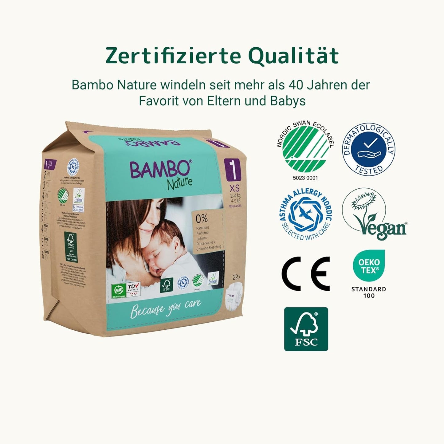 Bambo Nature Babyluiers, maat 1 (2-4 kg), maanddoos van 132 stuks | Premium luiers met verbeterde lekbescherming | Ultiem comfort en vrijheid voor pasgeborenen | Dermatologisch geteste luiers