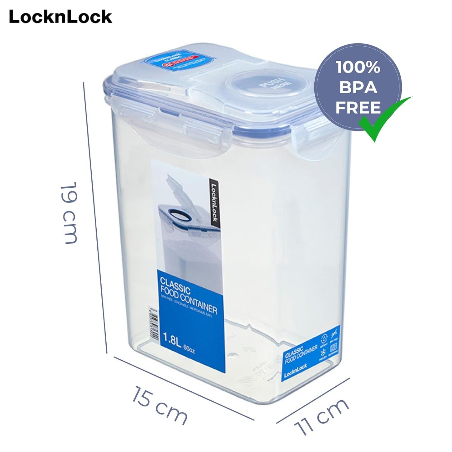 LocknLock PP Classic bulkcontainer 1,8L | 15,1 x 10,8 x 19 cm | 100% gesloten opbergdoos | voedseldispenser voor muesli of voedsel | BPA-vrije en vaatwasmachinebestendige opbergcontainer Naty Shop Voedselbewaardozen