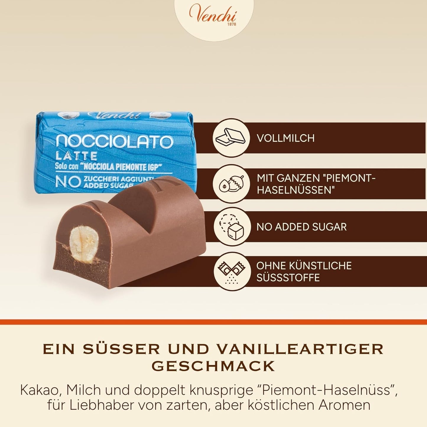 Venchi - Chocoladerepen met melk en hazelnoten - 70% suiker - Pralines met hele hazelnoten BGA Piemonte, 1 kg - Glutenvrij