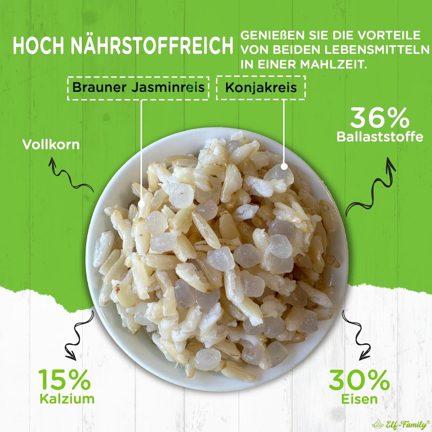 Elf-Family Konjak Reis Thai Brauner Shirataki Bowl -[Diätbox voor 1 Wo.] - Instant Jasmin Reis - Fertiggerichte voor Mikrowelle - Natürlich Superfoods Mikronährstoffe - Vegan/Low Carb/Fettfrei- 6er Box