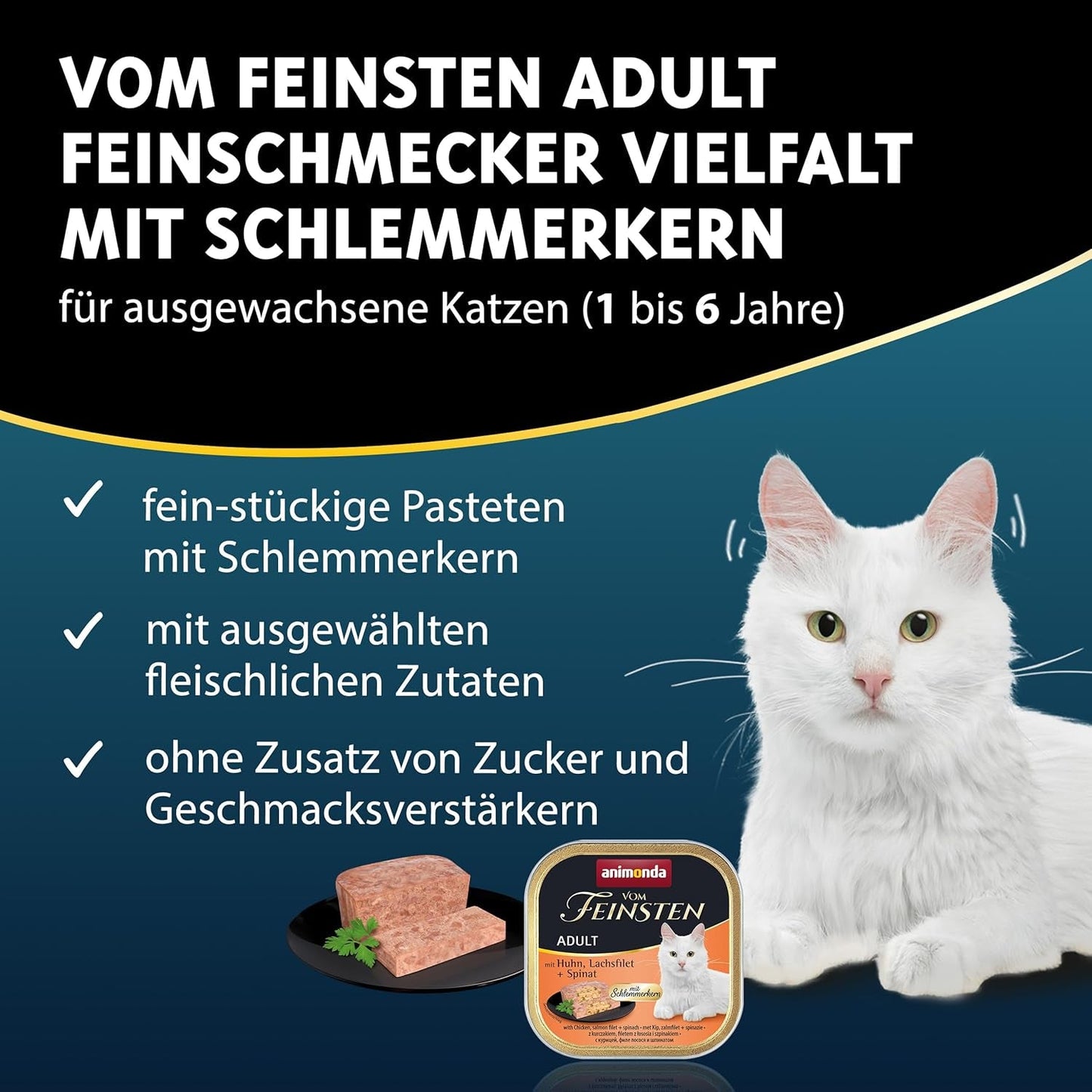 animonda Vom Feinsten Adult Gourmet Varieteit (32 x 100 g), graanvrij en suikervrij natvoer voor volwassen katten met een onweerstaanbare gourmetkern.
