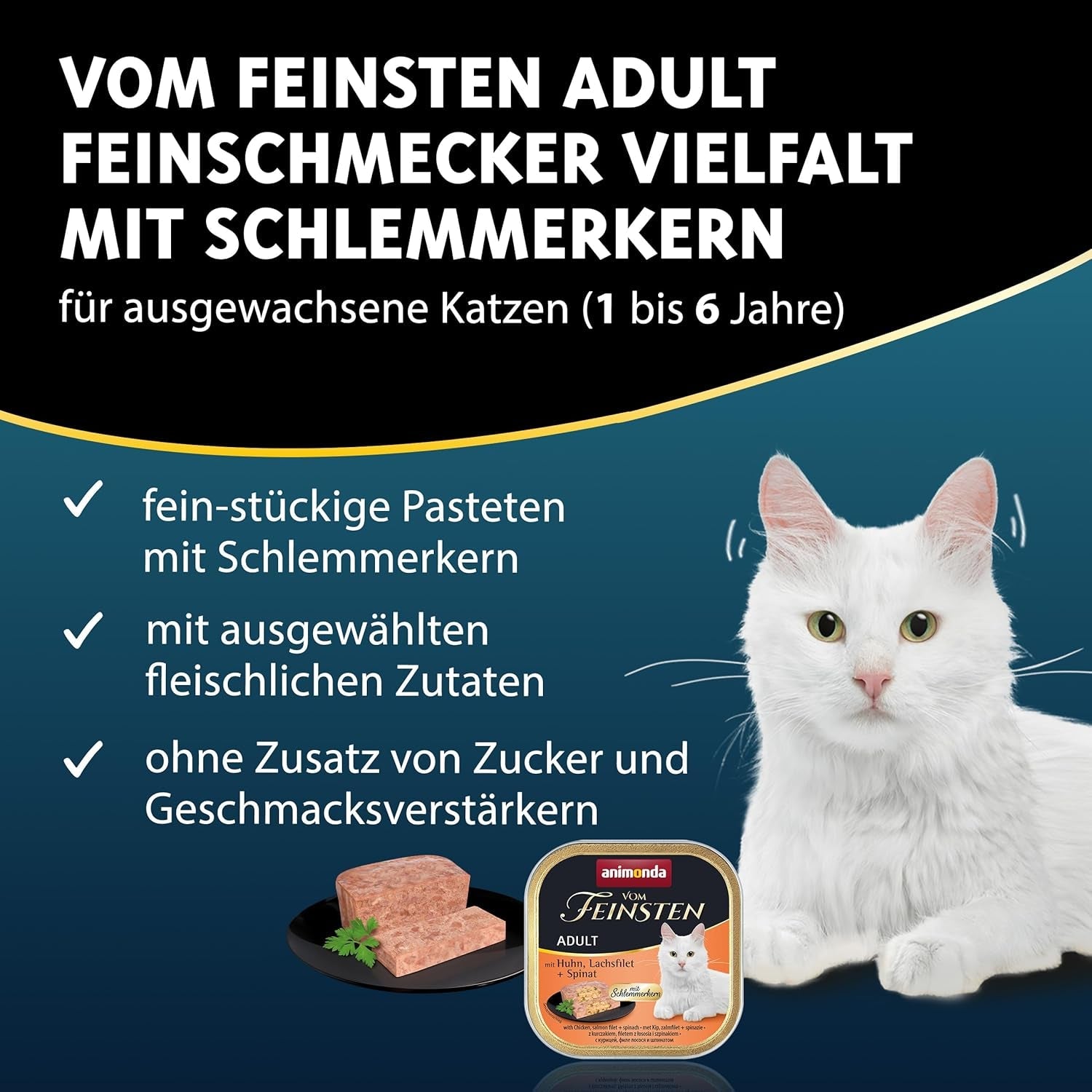 animonda Vom Feinsten Adult Gourmet Varieteit (32 x 100 g), graanvrij en suikervrij natvoer voor volwassen katten met een onweerstaanbare gourmetkern.
