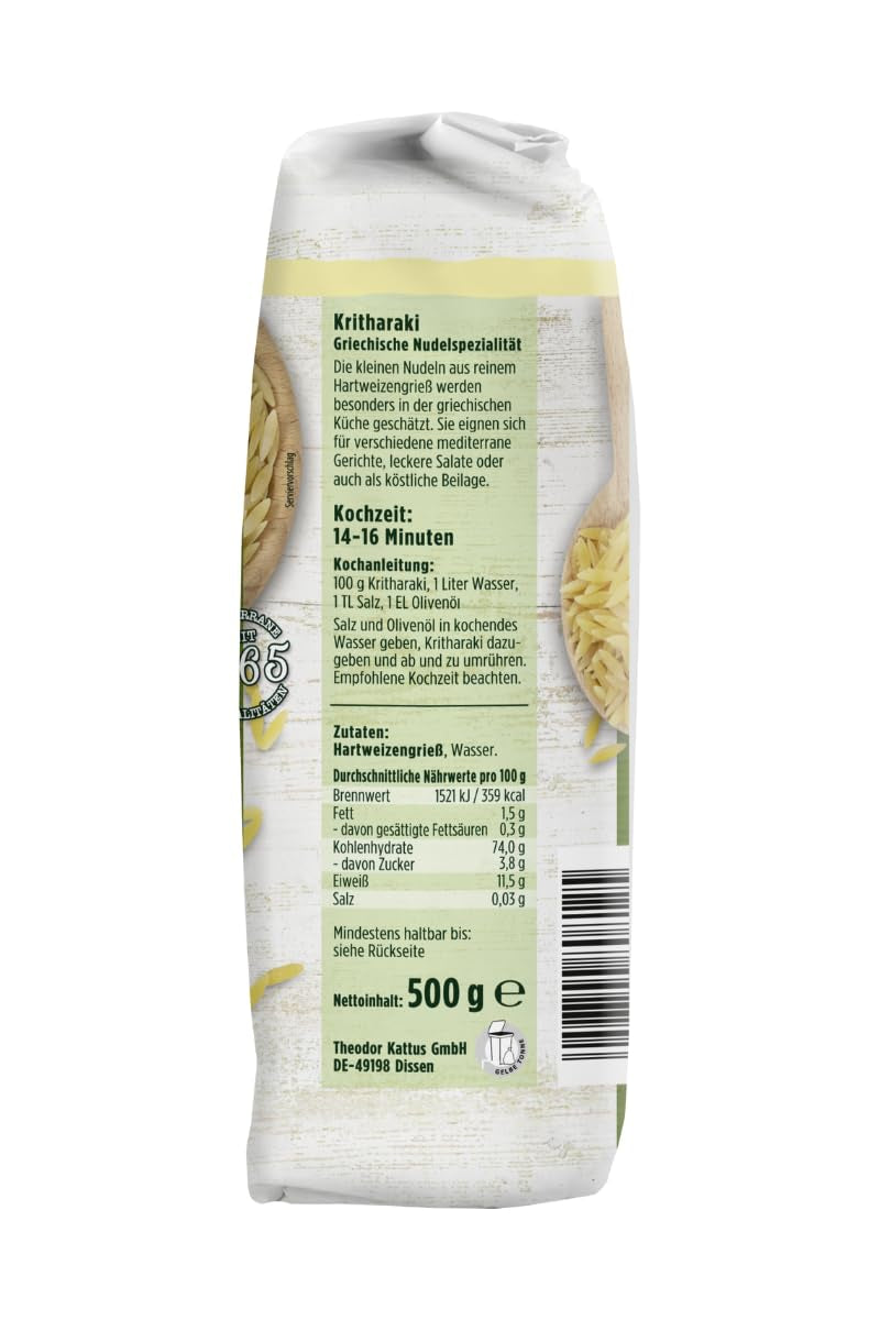- Kritharaki Nudeln (Reisnudeln/Risoni/Orzo) | Griechische Nudelspezialität uit Hartweizengrieß | 500 g in zak