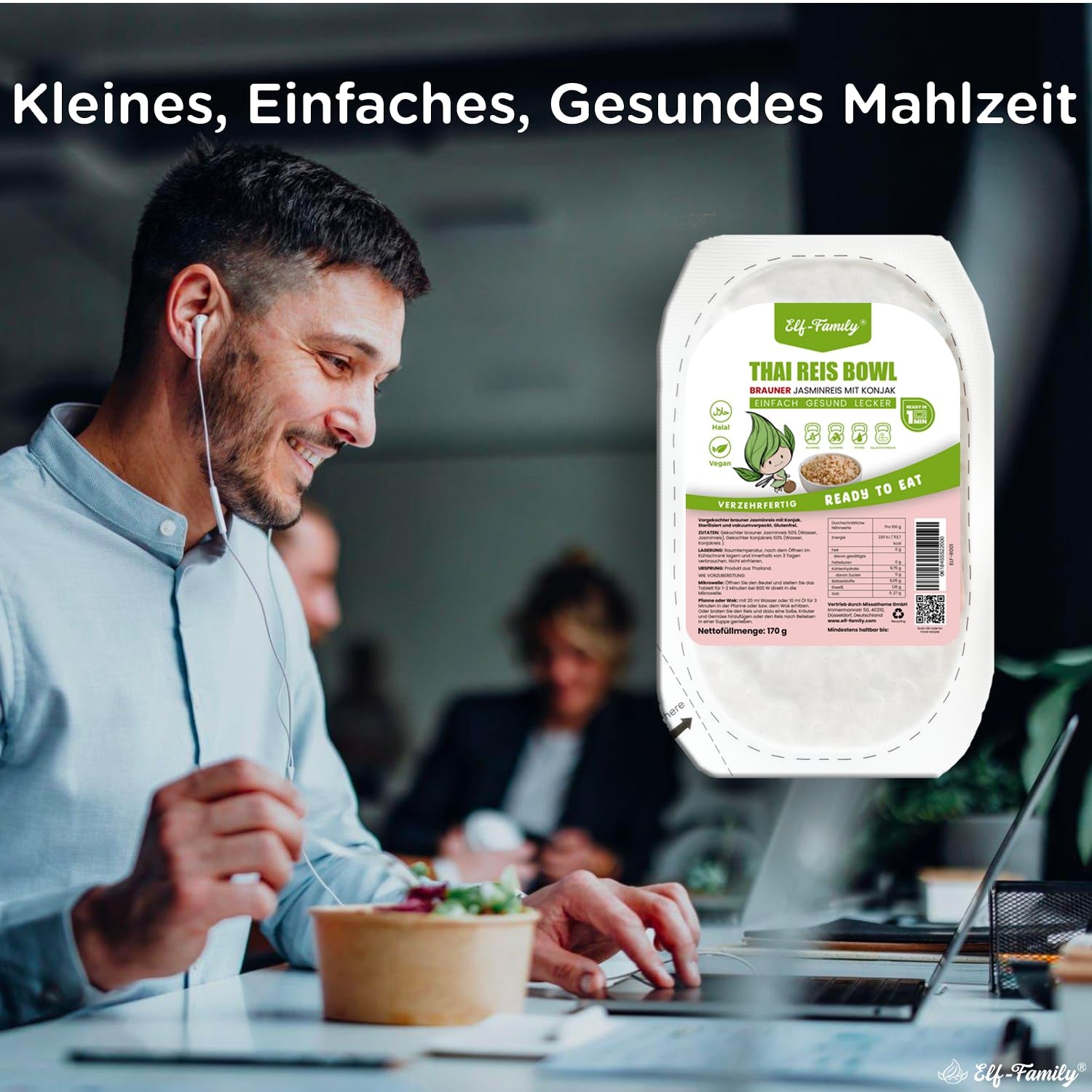 Elf-Family Konjak Reis Thai Brauner Shirataki Bowl -[Diätbox voor 1 Wo.] - Instant Jasmin Reis - Fertiggerichte voor Mikrowelle - Natürlich Superfoods Mikronährstoffe - Vegan/Low Carb/Fettfrei- 6er Box