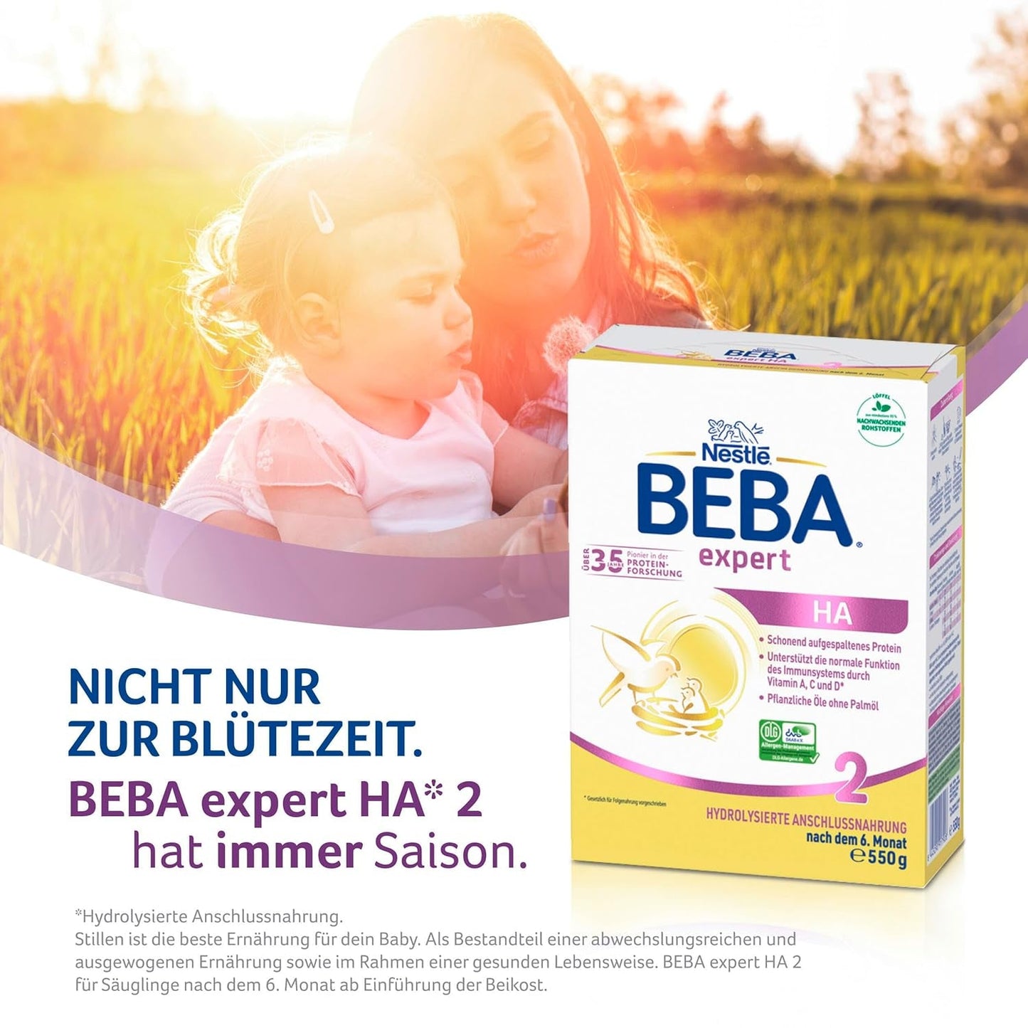 BEBA Expert HA 2 Opvolgmelk na 6 maanden, babyvoeding met gehydrolyseerd eiwit, alleen lactose, palmolievrij, verpakking van 6 (6 x 550 g) Naty Shop