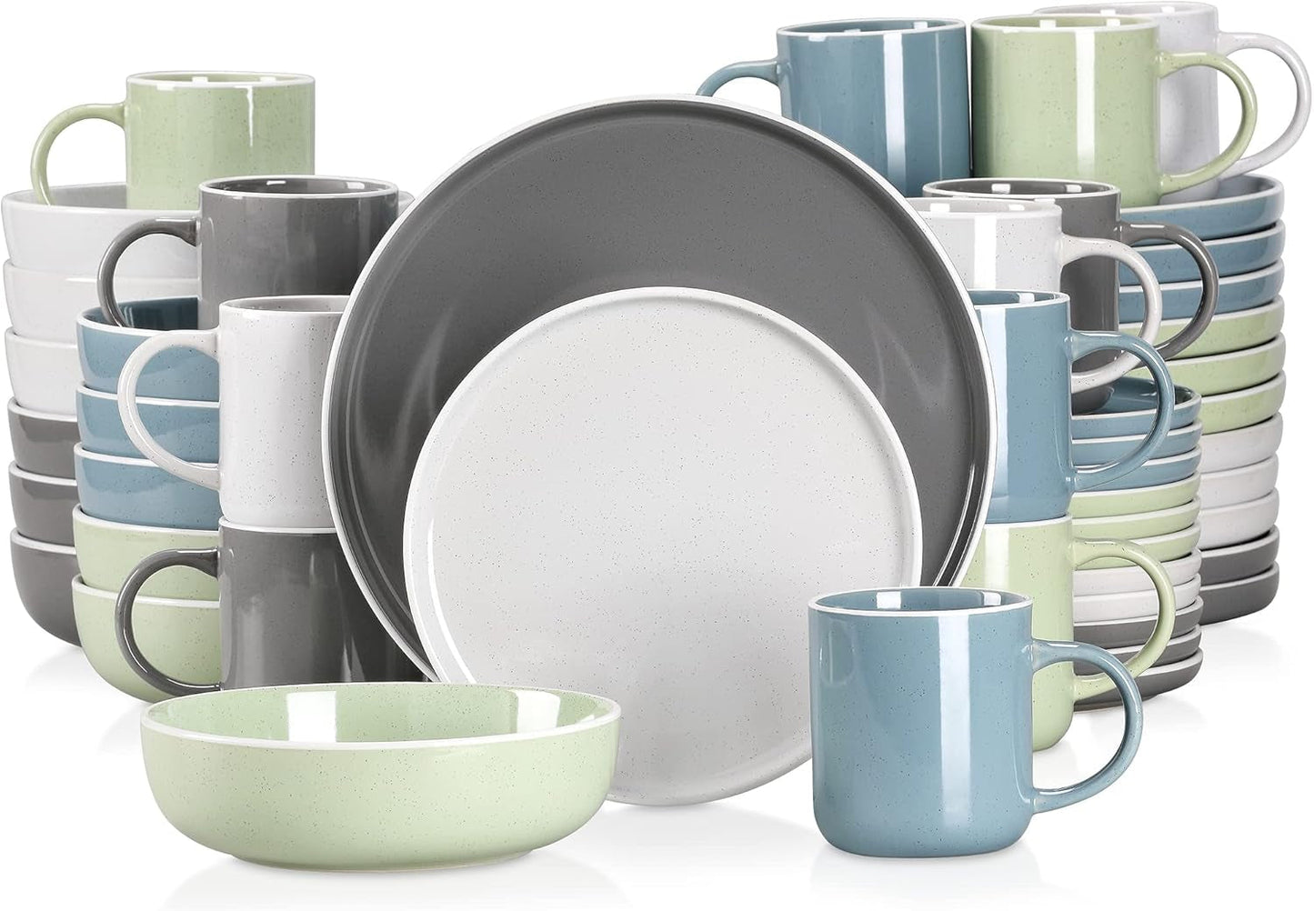 vancasso SESAM Serie Steingut Geschirrset voor 12 Personen, 48 teiliges Kombiservice – Tafelservice mit Speisetellern, Desserttellern, Müslischalen en Kaffeetassen, Scandinavisch design