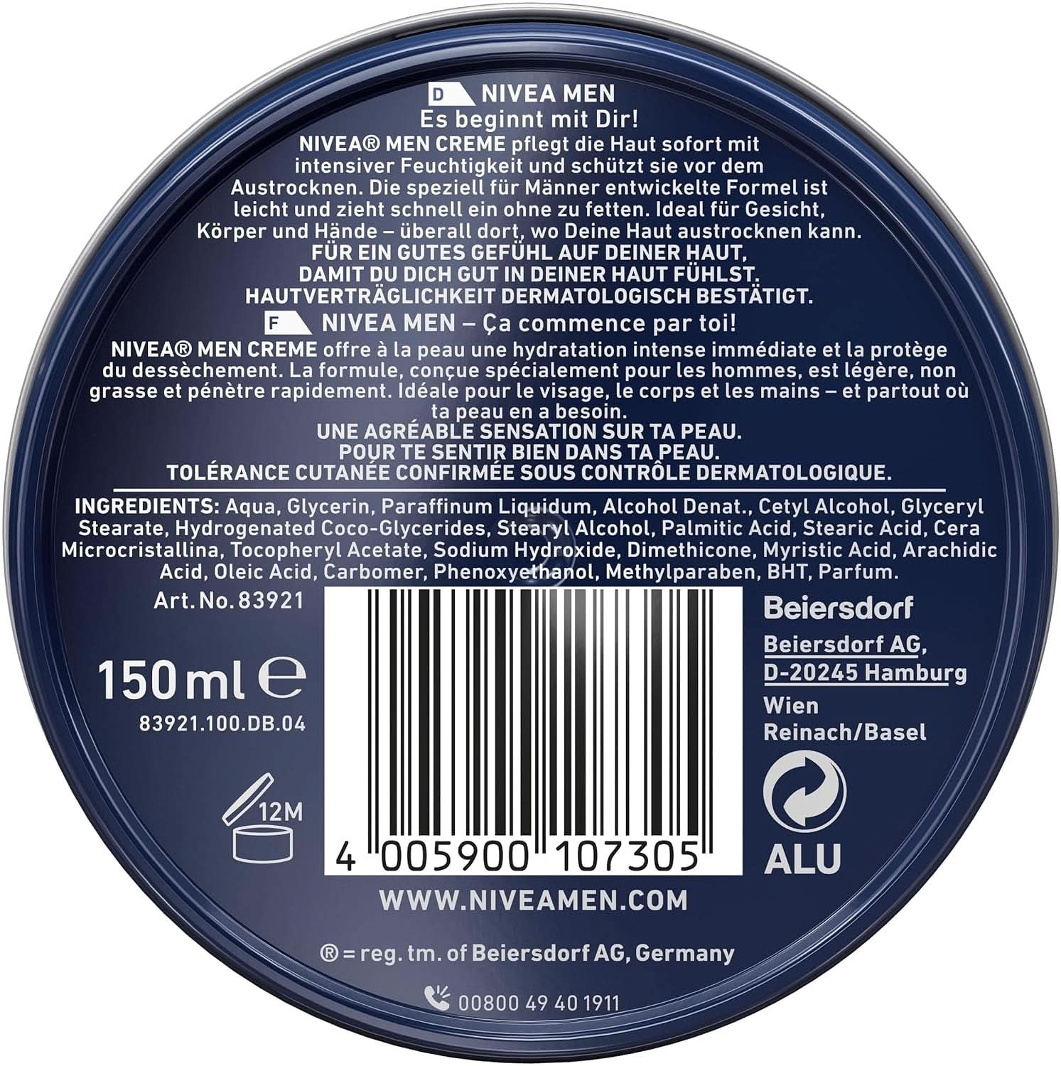 NIVEA MEN Creme, voedende huidcrème met vitamine E, 150 ml Naty Shop