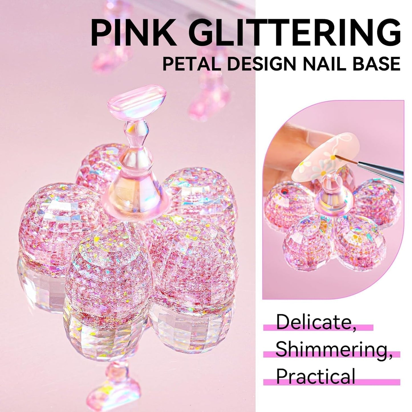 Makartt acryl nagelhouder, magnetische nagelhouder, nagelhouder, transparant roze nagelhouder met 48 zelfklevende stopverf