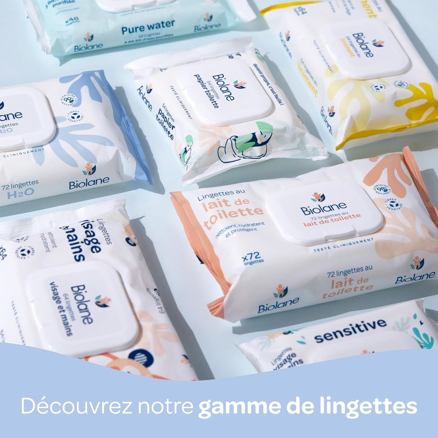 BIOLANE - Natte babydoekjes voor gezicht en handen - 6 stuks - 384 doekjes (6 x 64 cm) - Reinigt en beschermt - Toiletartikelen - Hypoallergeen - Voor de gevoelige huid - 97% natuurlijke ingrediënten - Gemaakt