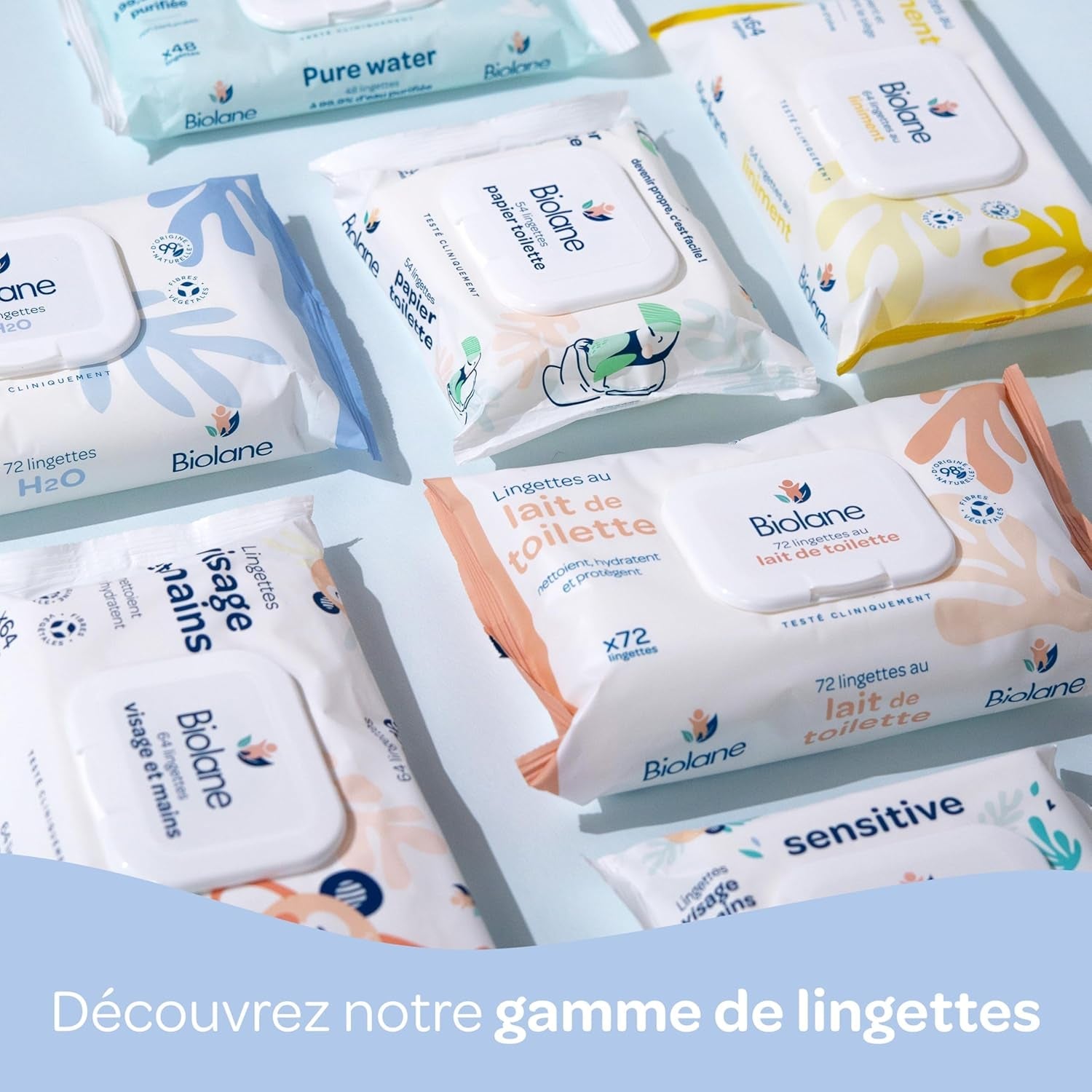 BIOLANE - Natte babydoekjes voor gezicht en handen - 6 stuks - 384 doekjes (6 x 64 cm) - Reinigt en beschermt - Toiletartikelen - Hypoallergeen - Voor de gevoelige huid - 97% natuurlijke ingrediënten - Gemaakt